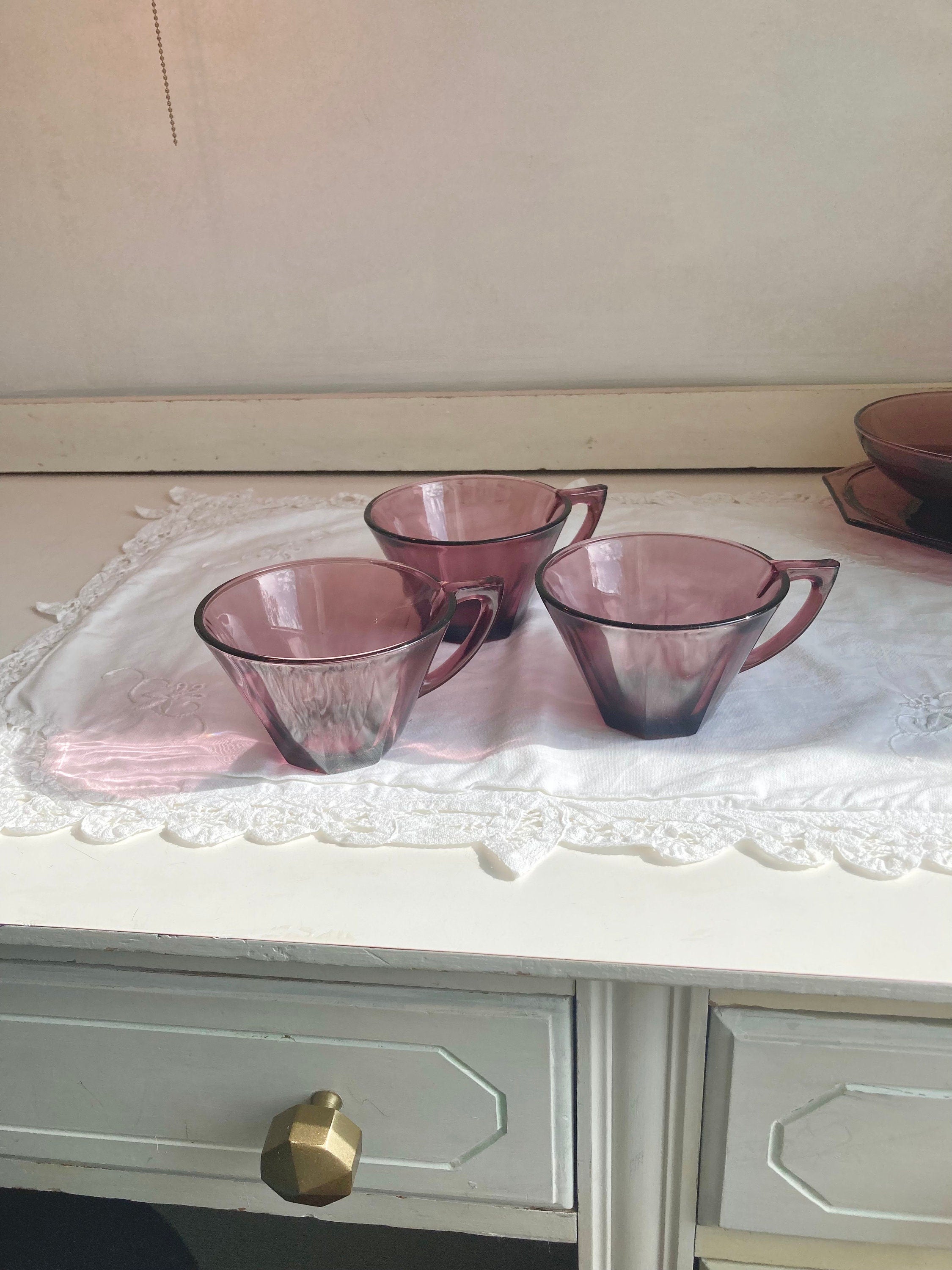 Moroccan Amethyst Hazel Atlas Teacups - Set of 3