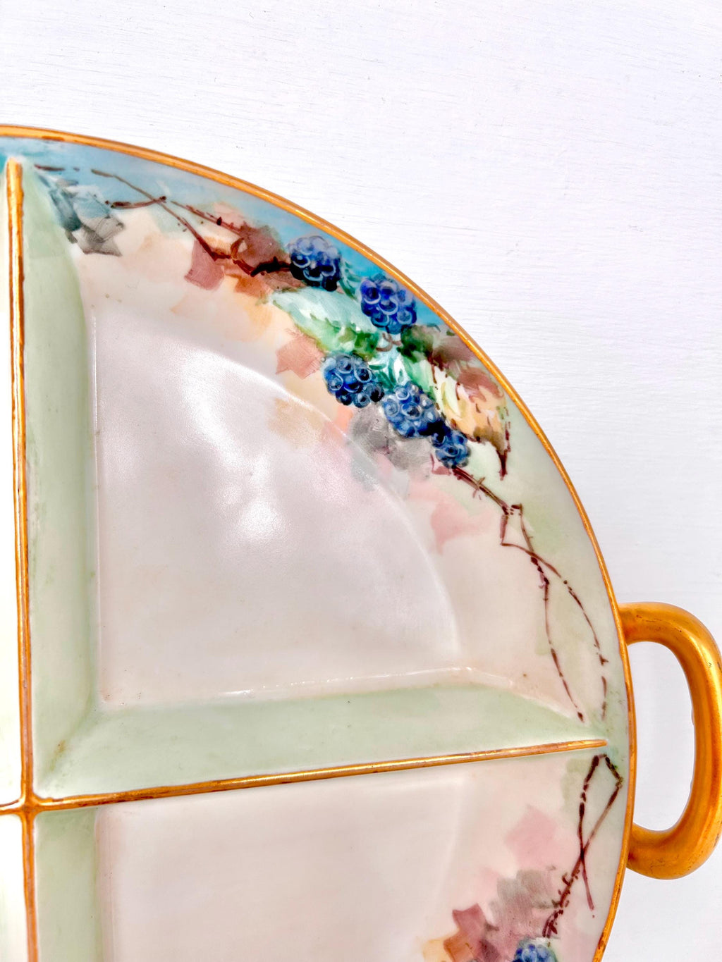 Vintage Noritake Divided Porcelain Dish Hand-painted With Berries