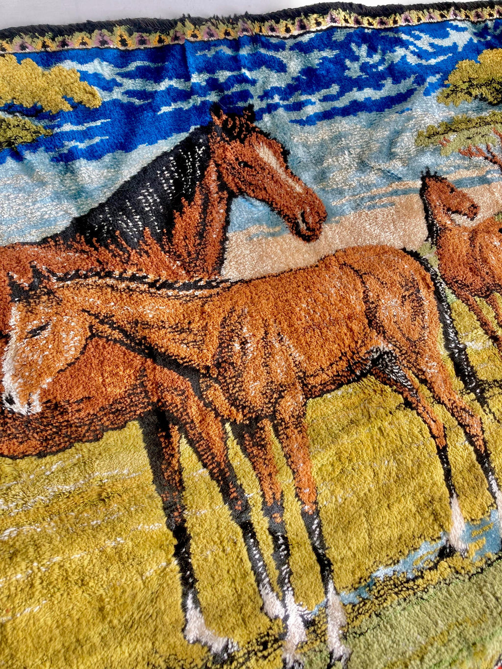 Vintage Italian Horse Tapestry: Kitsch Western Wall Hanging