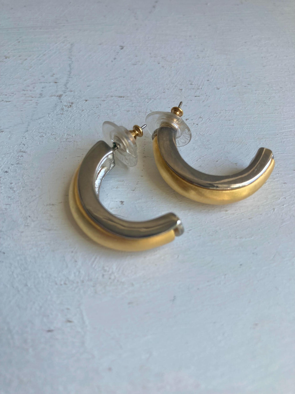 Vintage 1980s Two-Tone Half Hoop Earrings: Gold & Silver Tone