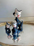 Midcentury Anthropomorphic Ceramic Bobble head Cat mom + 2 kittens - Japan