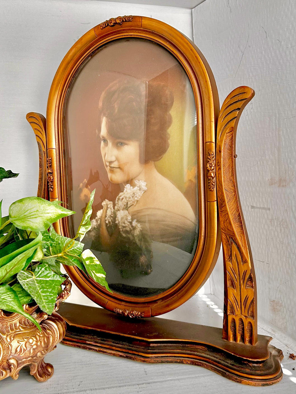 Antique Gilt Wooden Mantel Frame with Swivel Picture