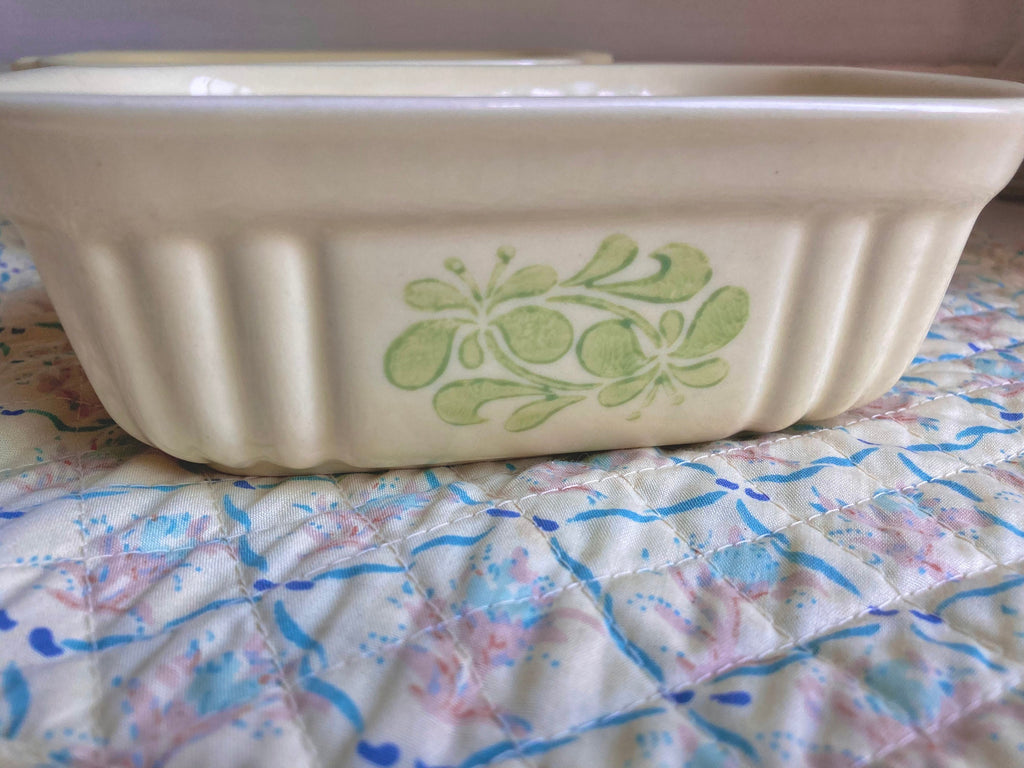 Vintage Pfaltzgraff Loaf Casserole Dishes: Pale Lemon Floral Stoneware, Set of 2