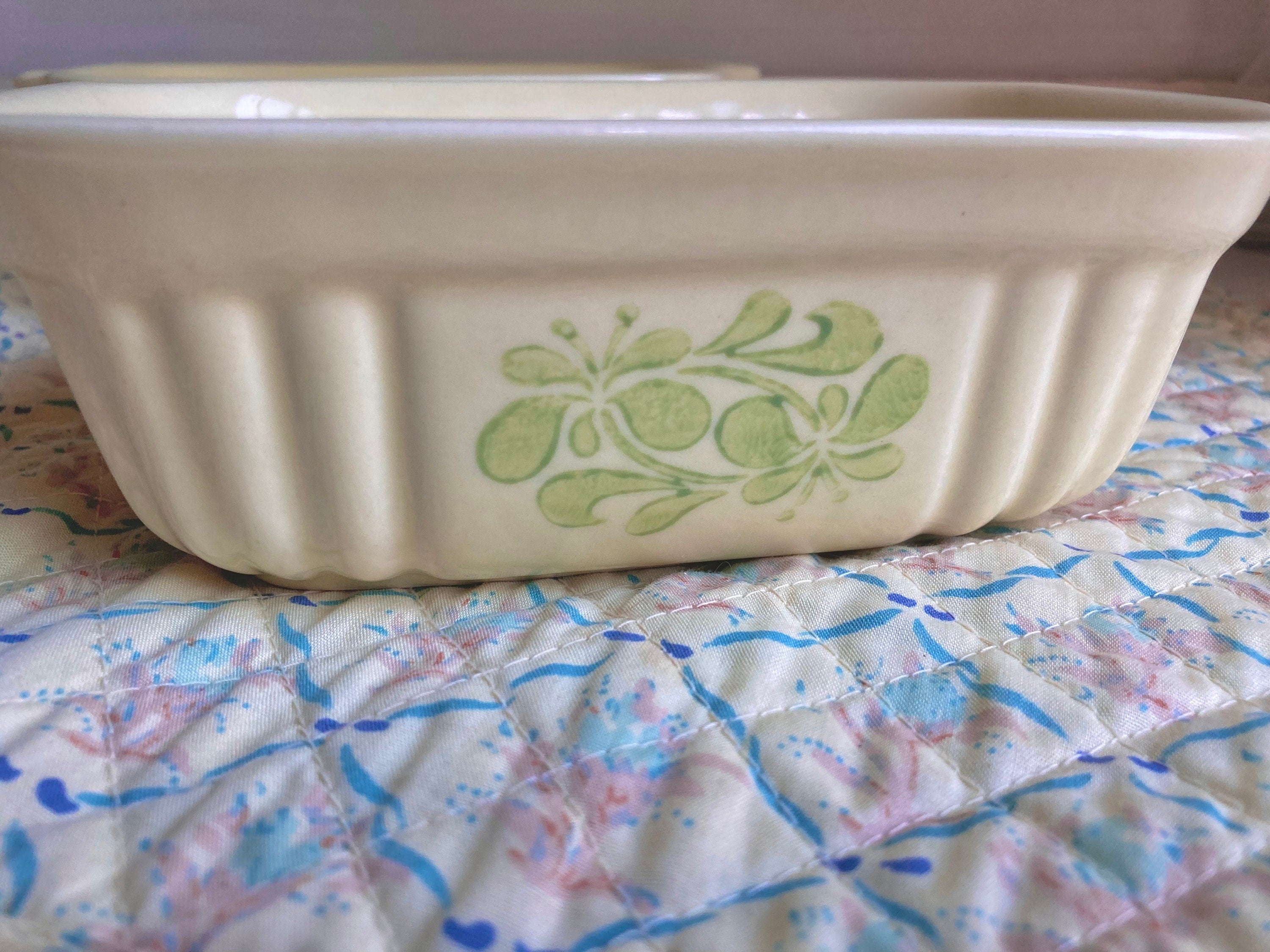 Vintage Pfaltzgraff Loaf Casserole Dishes: Pale Lemon Floral Stoneware, Set of 2