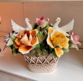 1970s Nuova Capodimonte 17" Grand Centerpiece with Pair of Doves, Basket of Roses