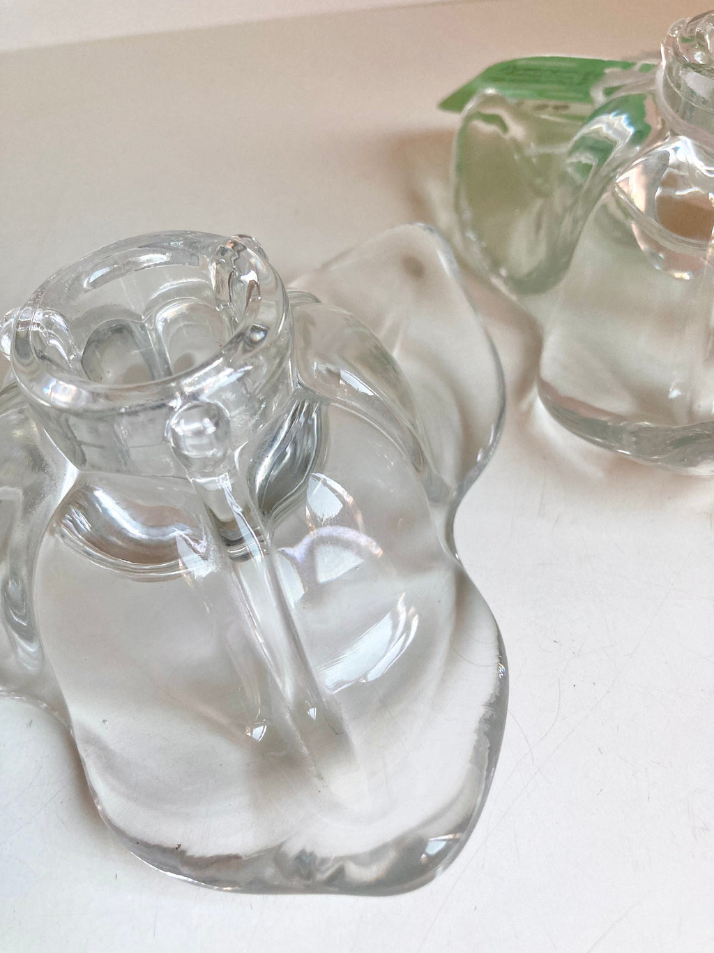 Vintage Duncan Miller American Way Leaf Clear Glass PAIR of Single Candlestick Holders