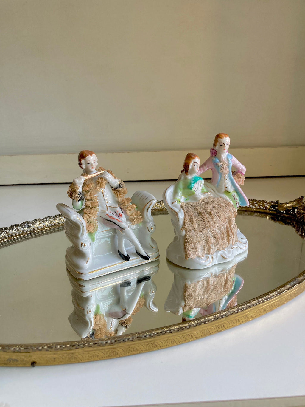 Vintage Victorian Dresden Lace Style Porcelain Figurines Royal Japan: Choose from 2