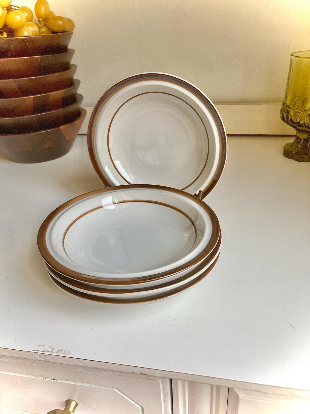 Vintage Monterrey Stoneware Fruit Bowls - Brown Banded Set of 4