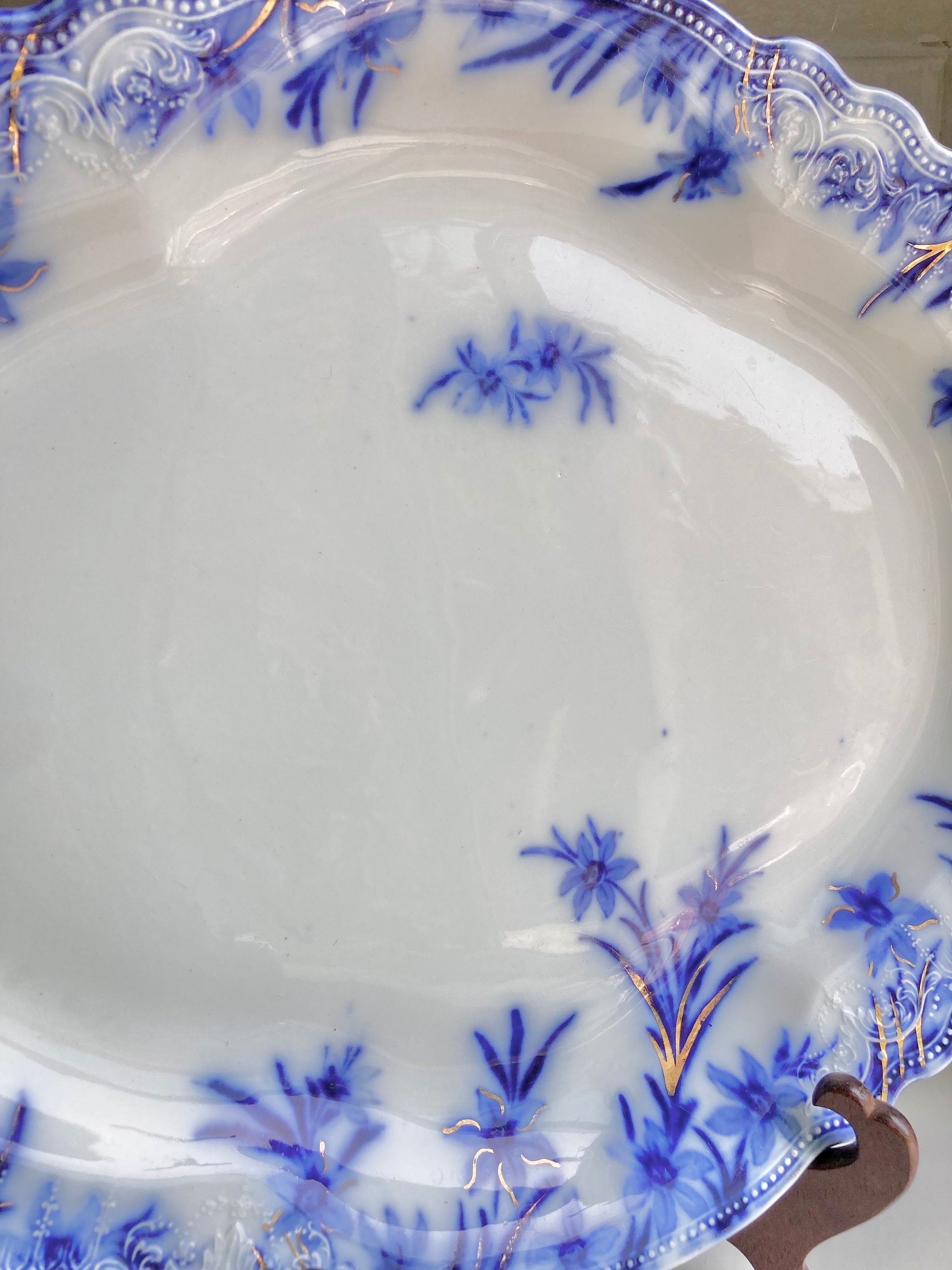 Antique Grindley Flow Blue Platter: 16" Dover Daffodil Floral