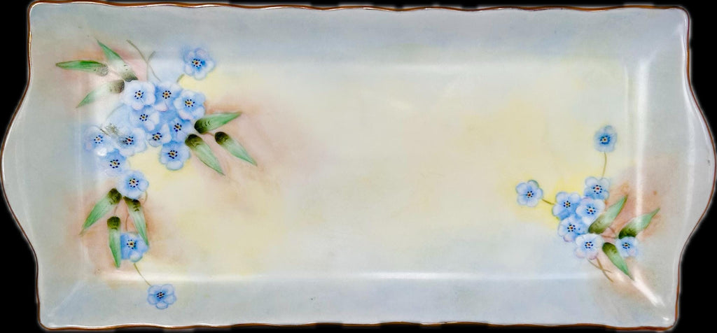 Vintage Hand-painted Porcelain Rectangular Tray with Forget-me-nots