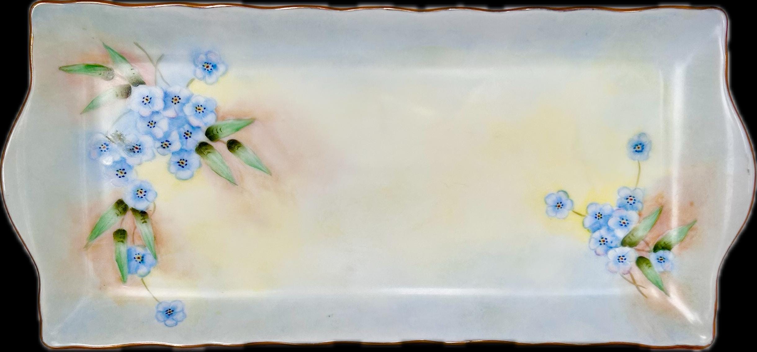 Vintage Hand-painted Porcelain Rectangular Tray with Forget-me-nots
