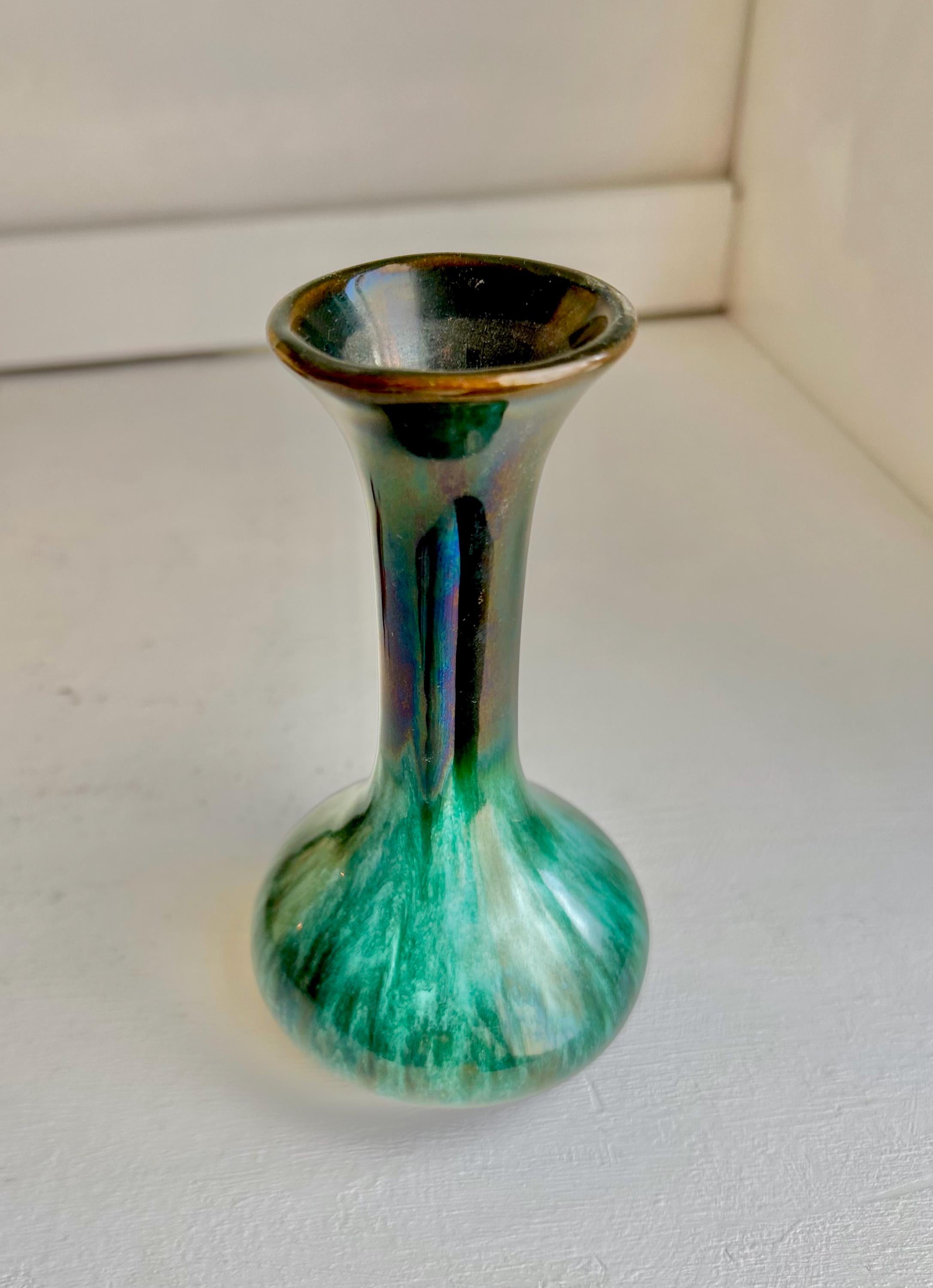 Vintage Blue Mountain Pottery Bud Vase – Teal Drip Glaze, Canadian Ceramic