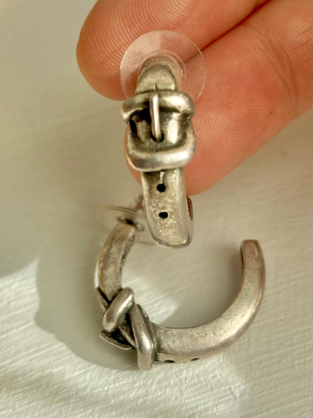 Vintage GUESS Silver Tone Belt Buckle Hoop Earrings
