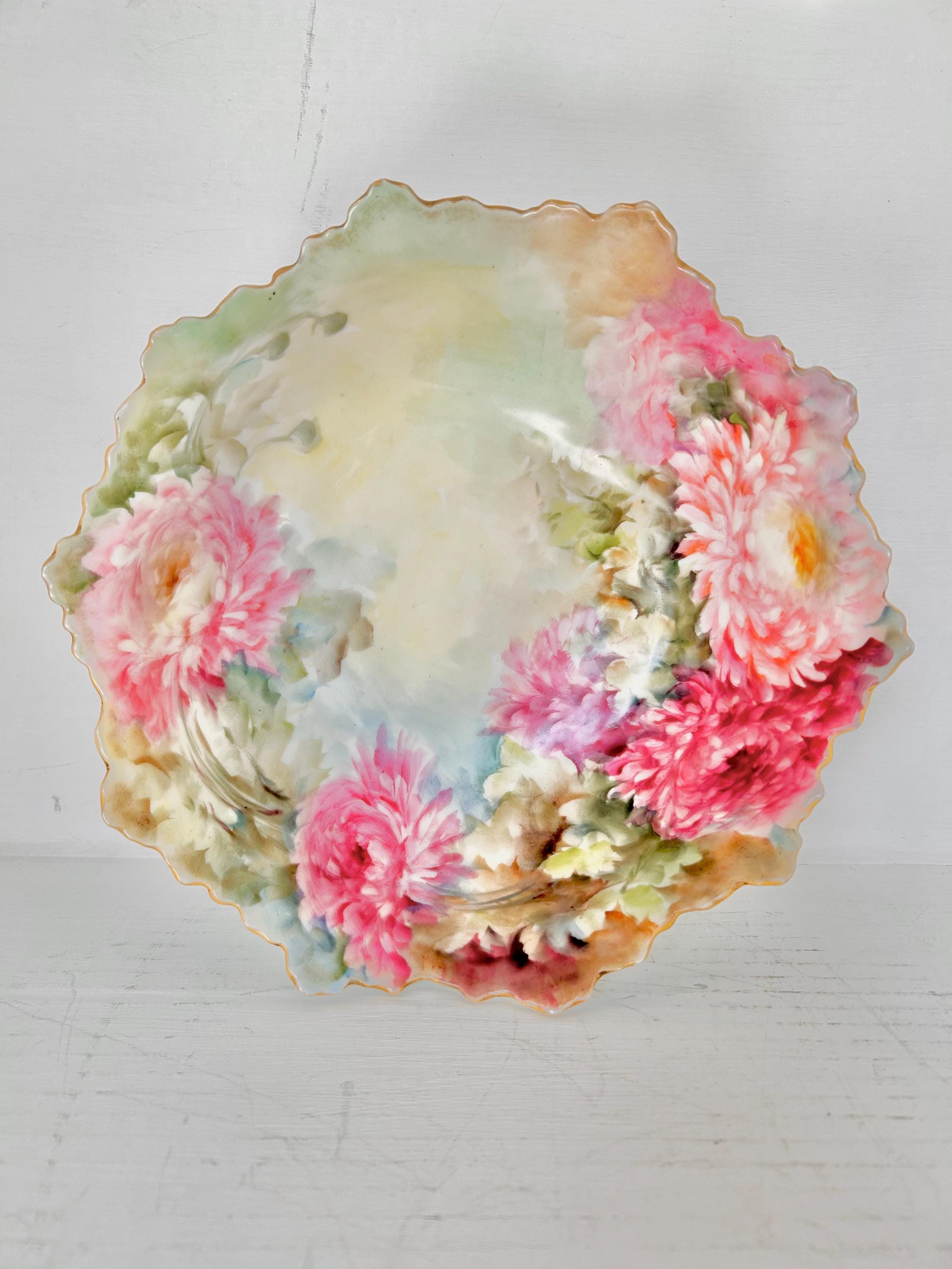 Vintage Porcelain Bowl Handpainted with Chrysanthemums, Limoges France