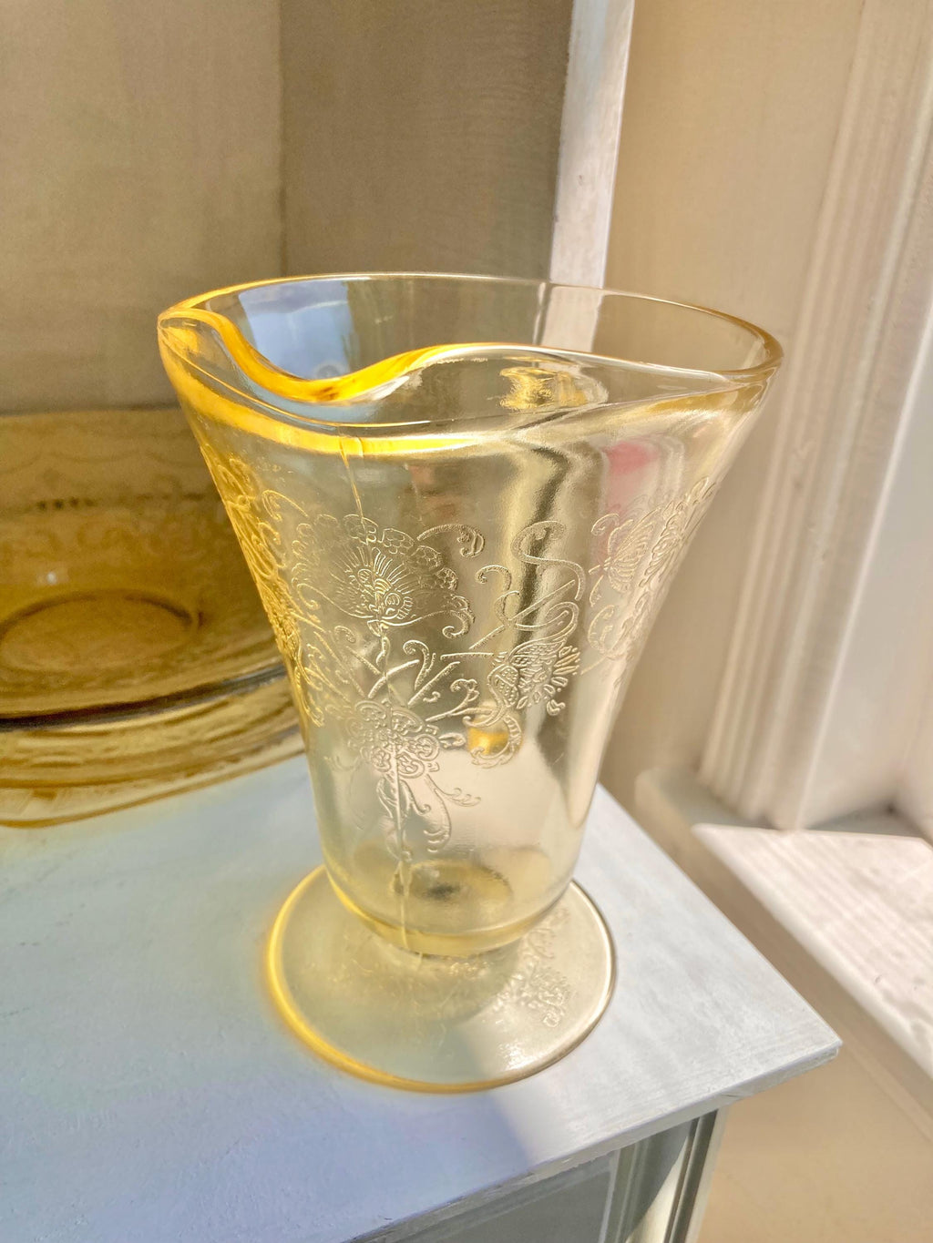 Vintage Hazel Atlas Yellow Depression Glass Pitcher – Florentine Poppy Pattern