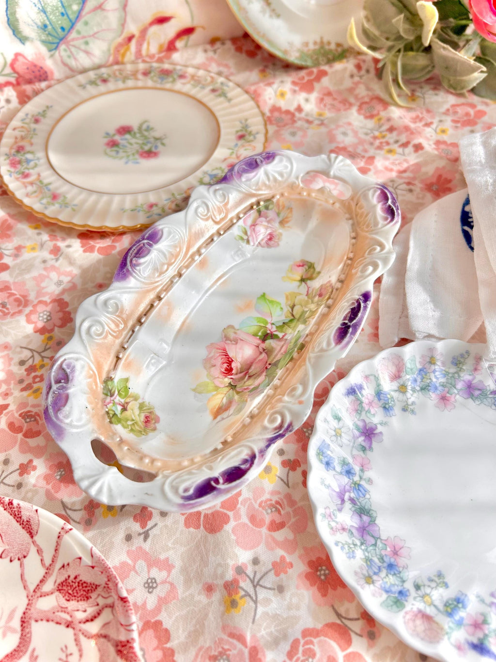 Vintage Floral Porcelain Small Plates: Fine China Dishes, Various Makers