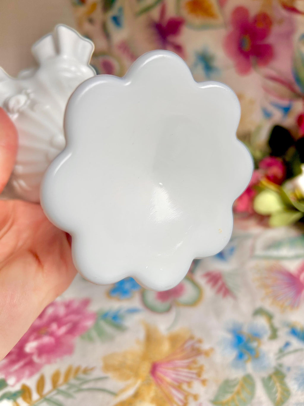 Vintage Fenton Milk Glass Compote, Rosebud Relief, Ruffled Edge