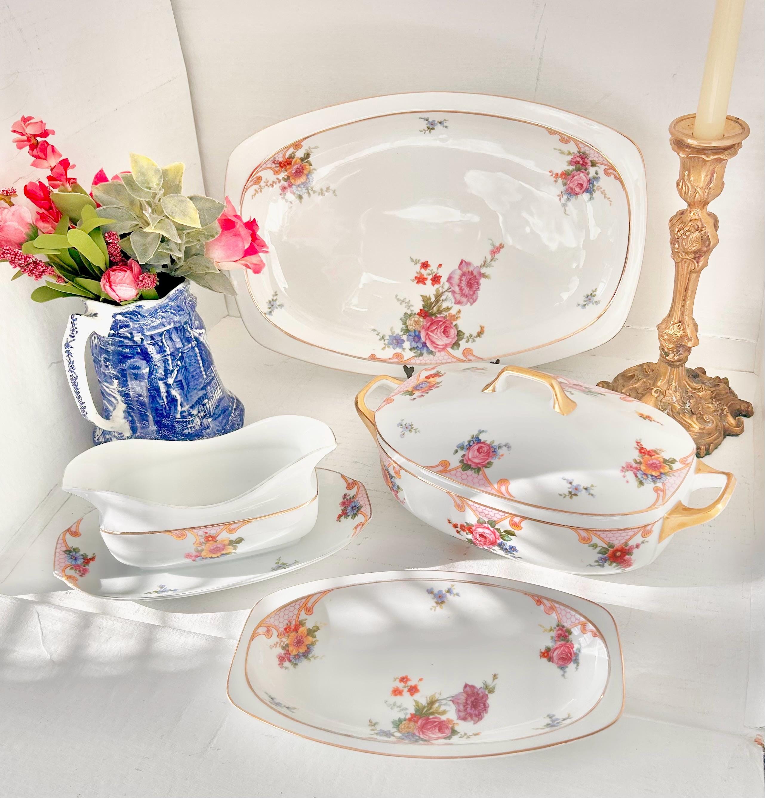 Vintage EPIAG Czechoslovakia Fine China Transferware - 4 Piece Serving Set - Bridal Rose Pattern