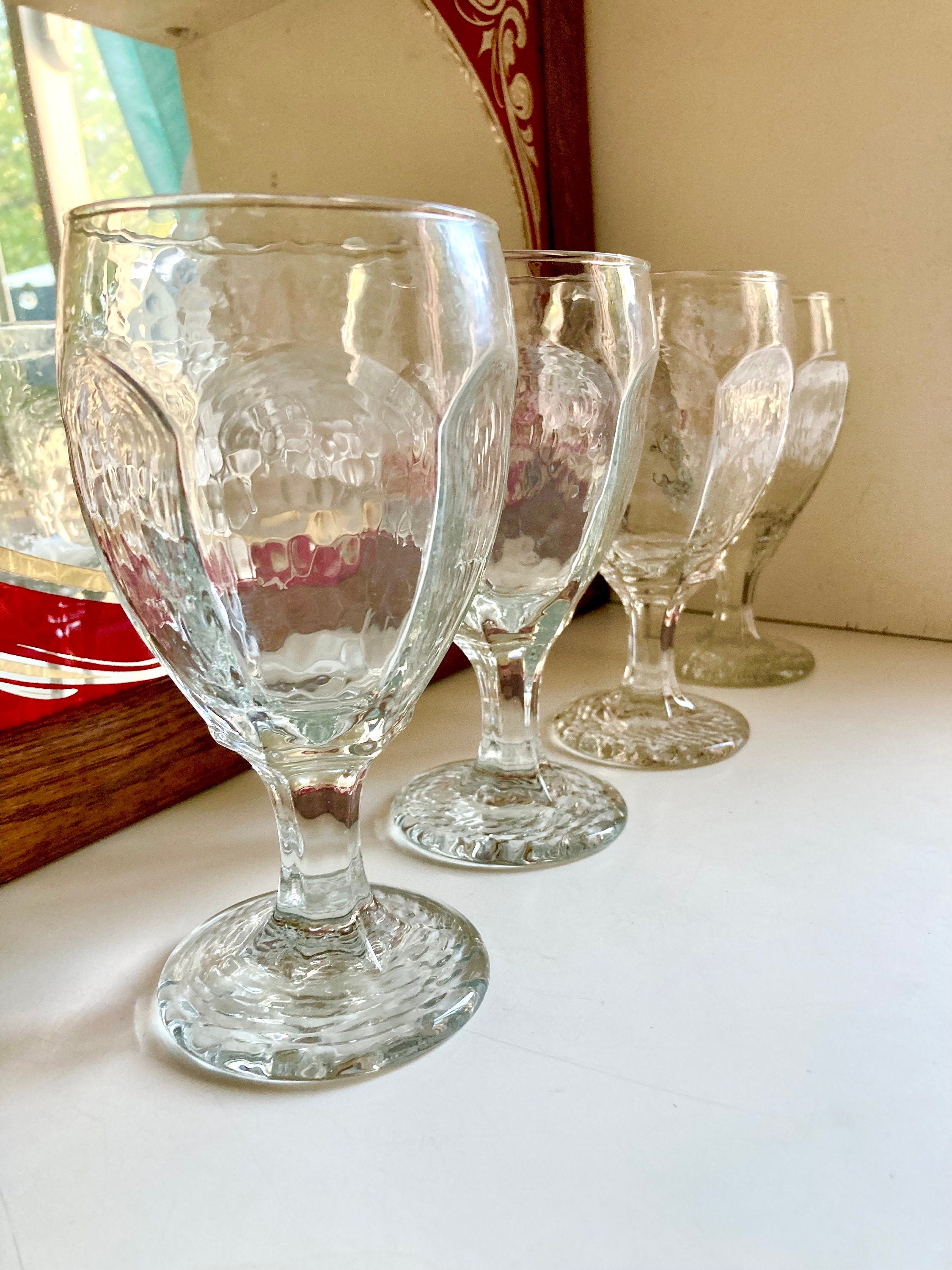 Set of 4 Vintage MCM Libbey Chivalry Clear Goblets - Textured Paneled Glass 6.5"