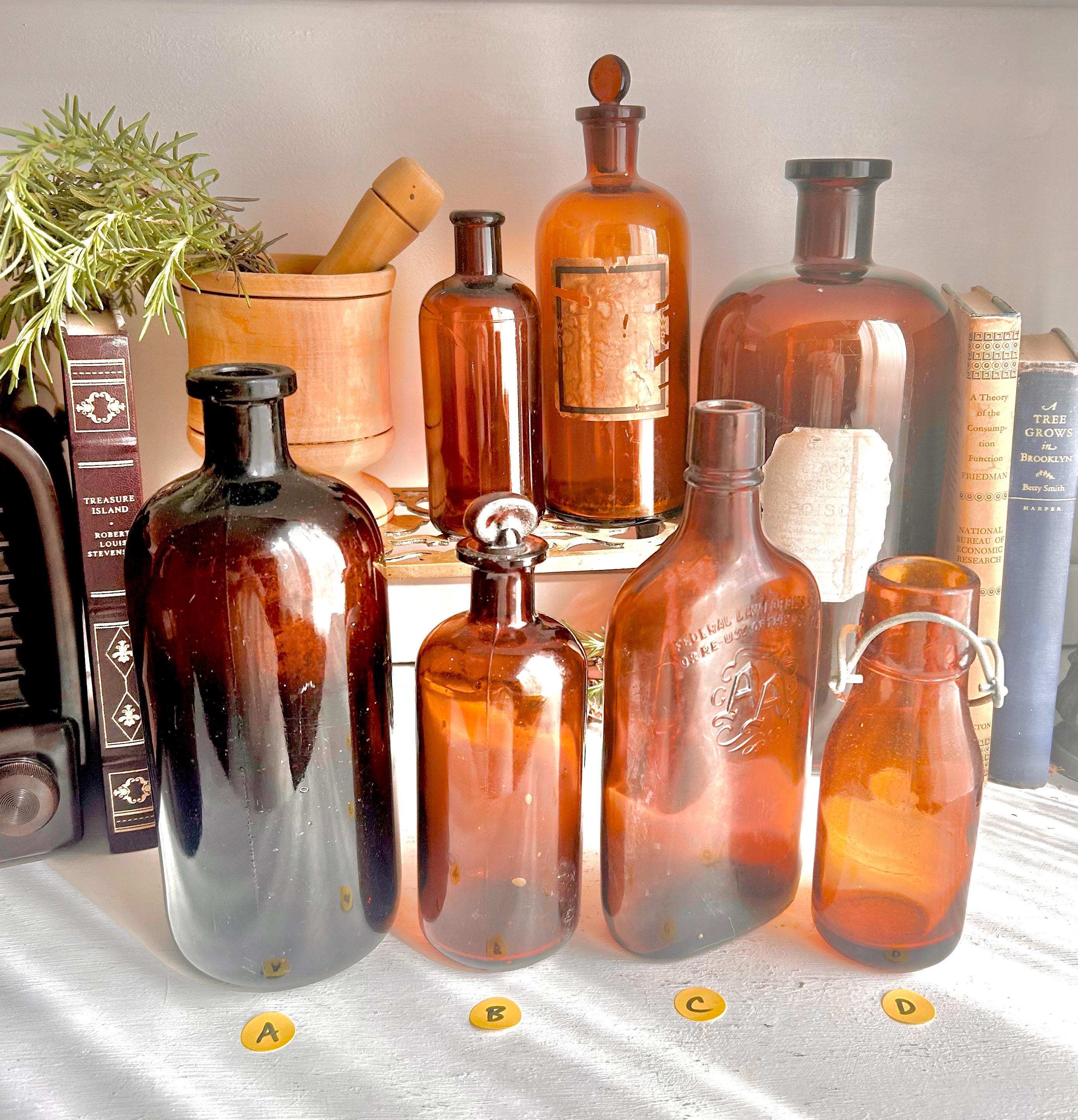Vintage Amber Glass Apothecary Bottle: Collectible Brown Glass Decor