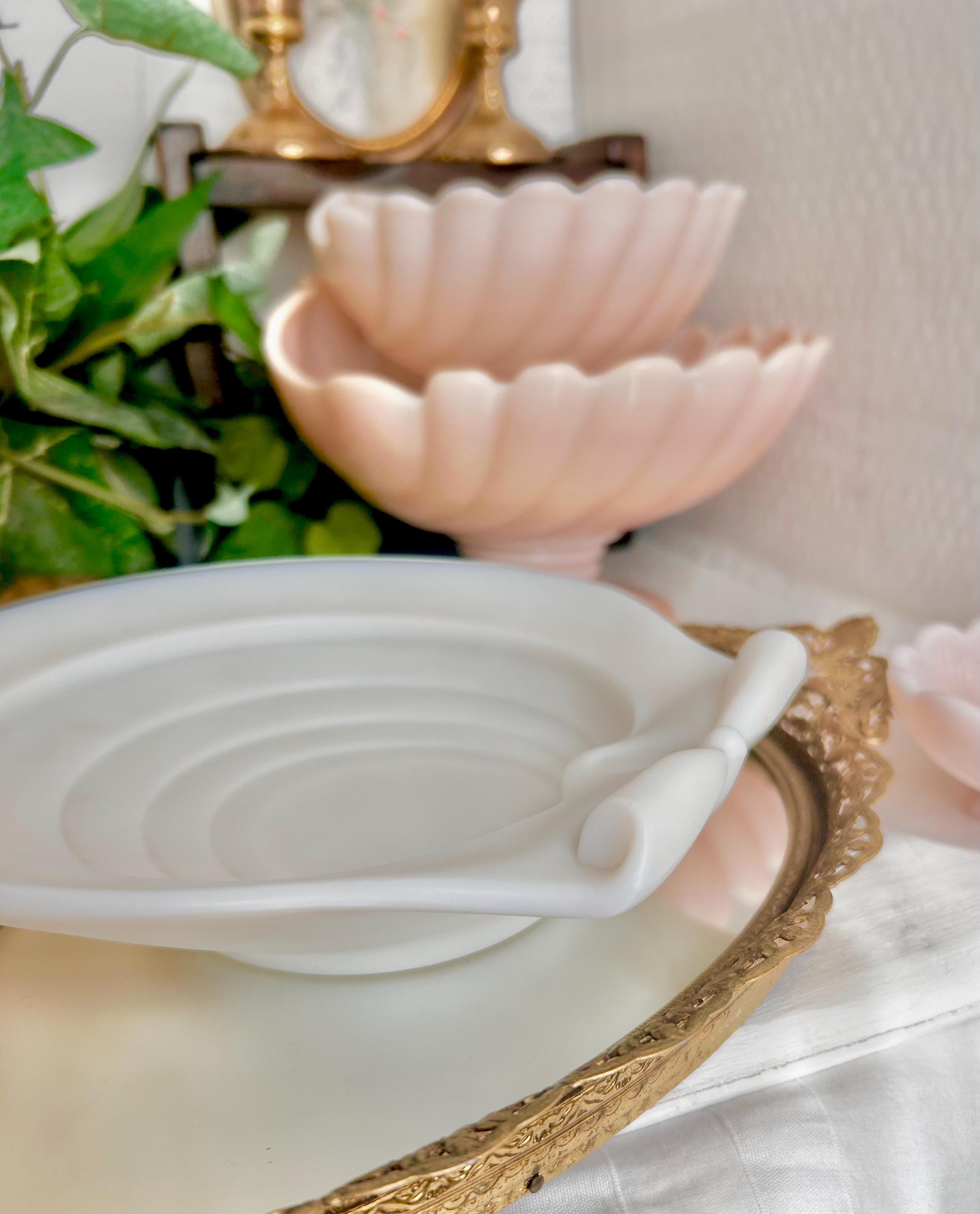 Antique French Opaline Glass Welled Seashell Dish