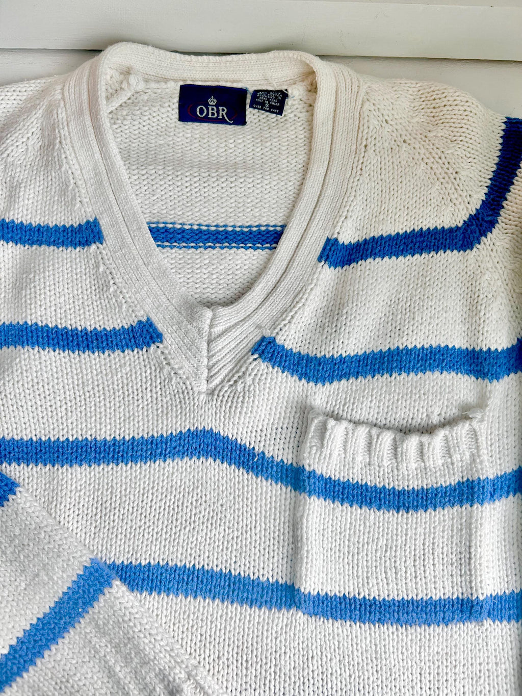 Vintage 80s Striped Cableknit Cropped Sweater - OBR Knits Small