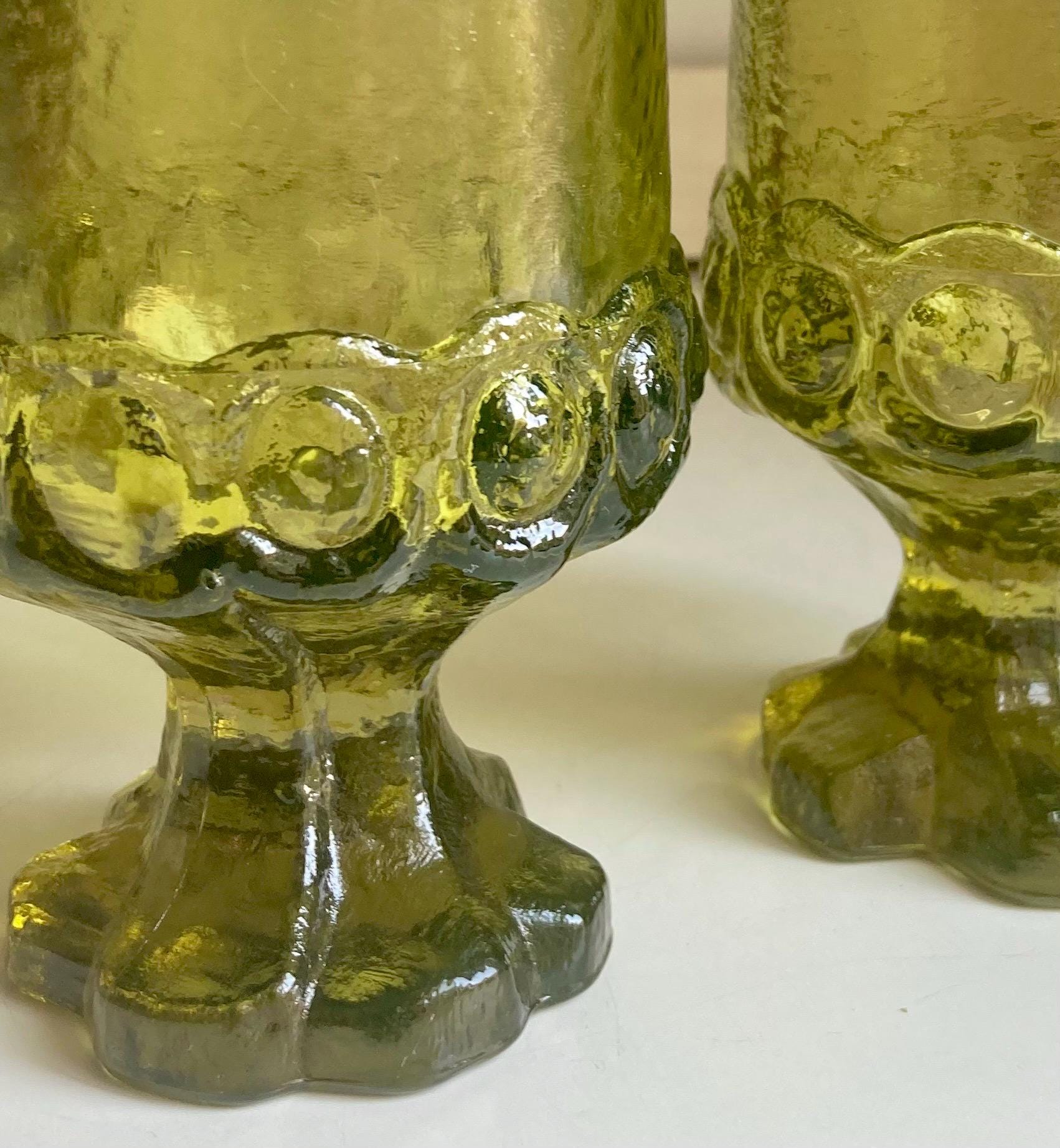 MCM Avocado Green Glass Tiffin Madeira Footed Tumblers - Thick Textured Goblets - SOLD INDIVIDUALLY