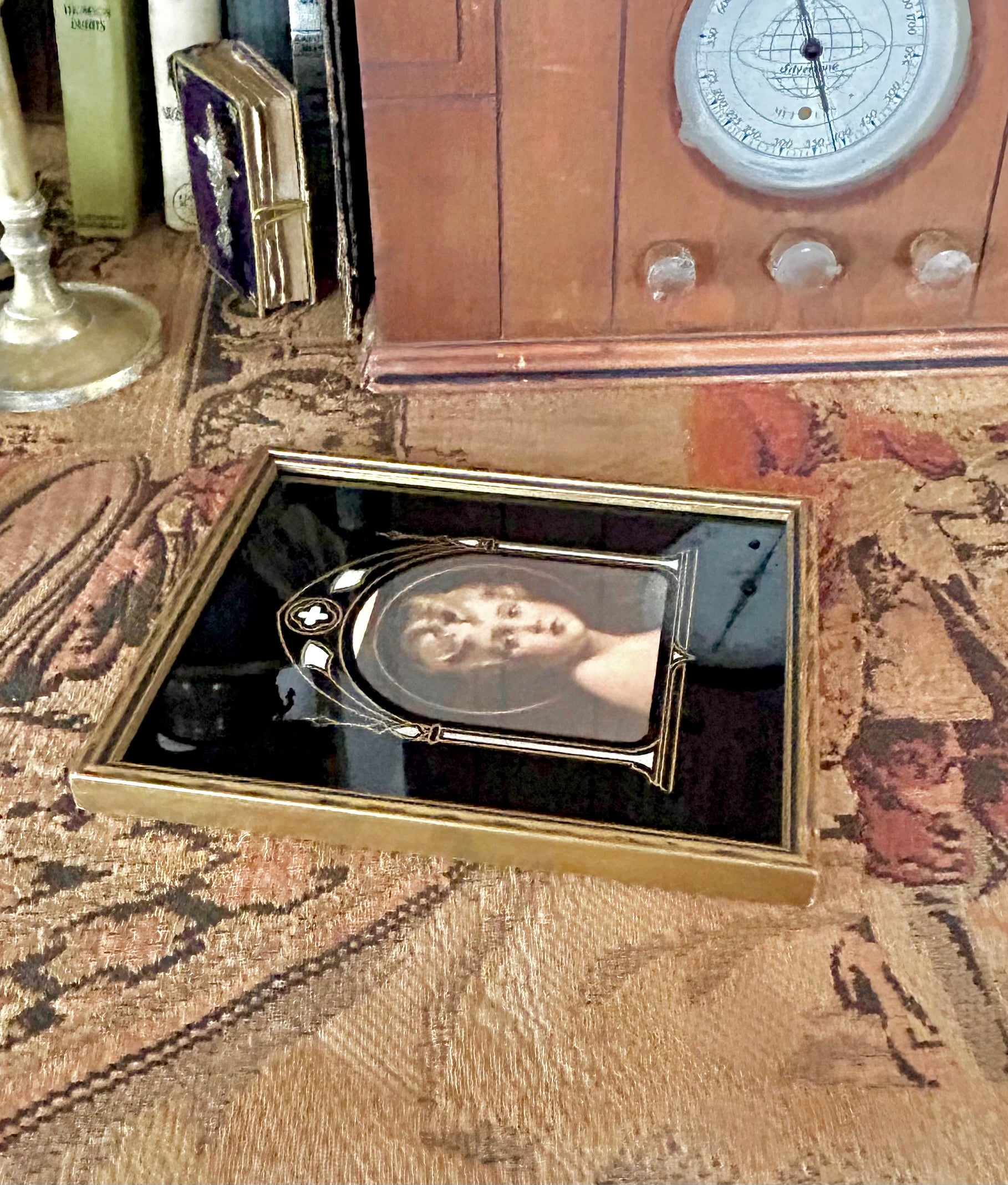 Art Deco "Light of the World" Portrait with Reverse Painted Glass