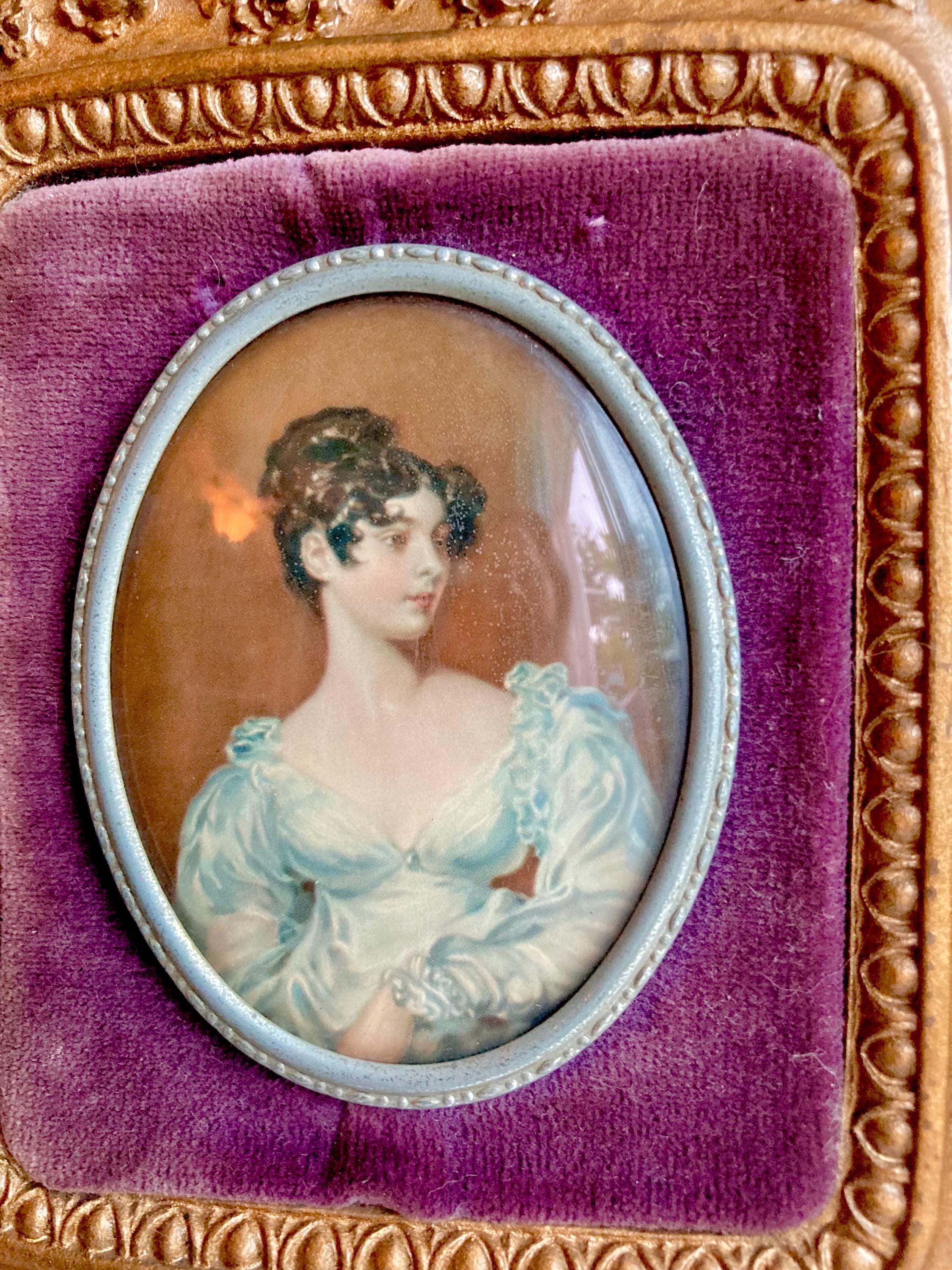 Vintage Framed Cameo Portrait: Gilt Floral Wood & Velvet Decor - Choose 1