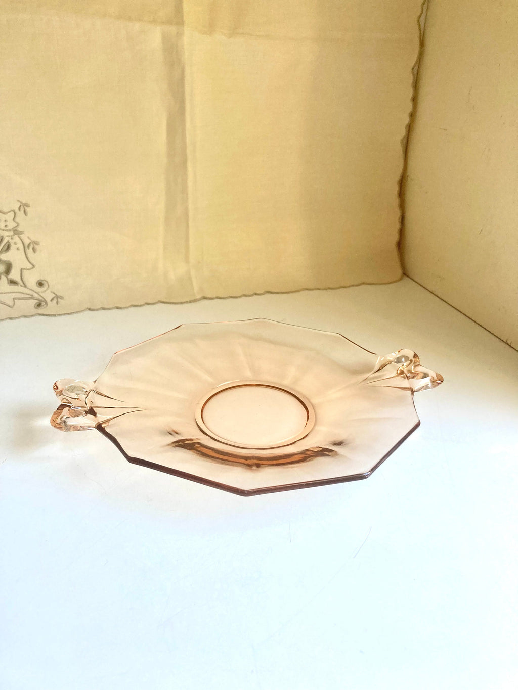 Fostoria Amber Depression Glass Plate, Butterfly Bow Handles, Fairfax 2375