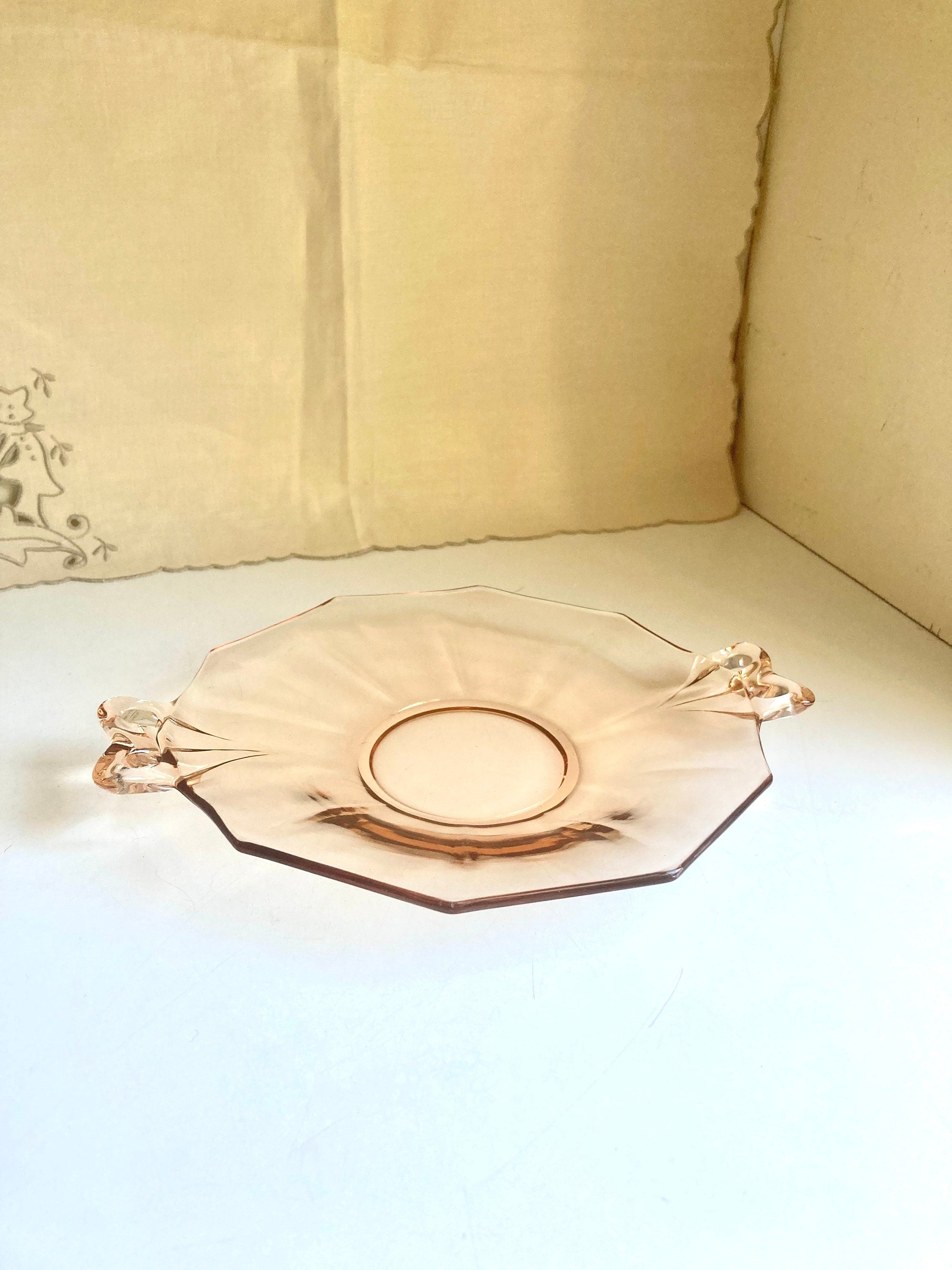 Fostoria Amber Depression Glass Plate, Butterfly Bow Handles, Fairfax 2375