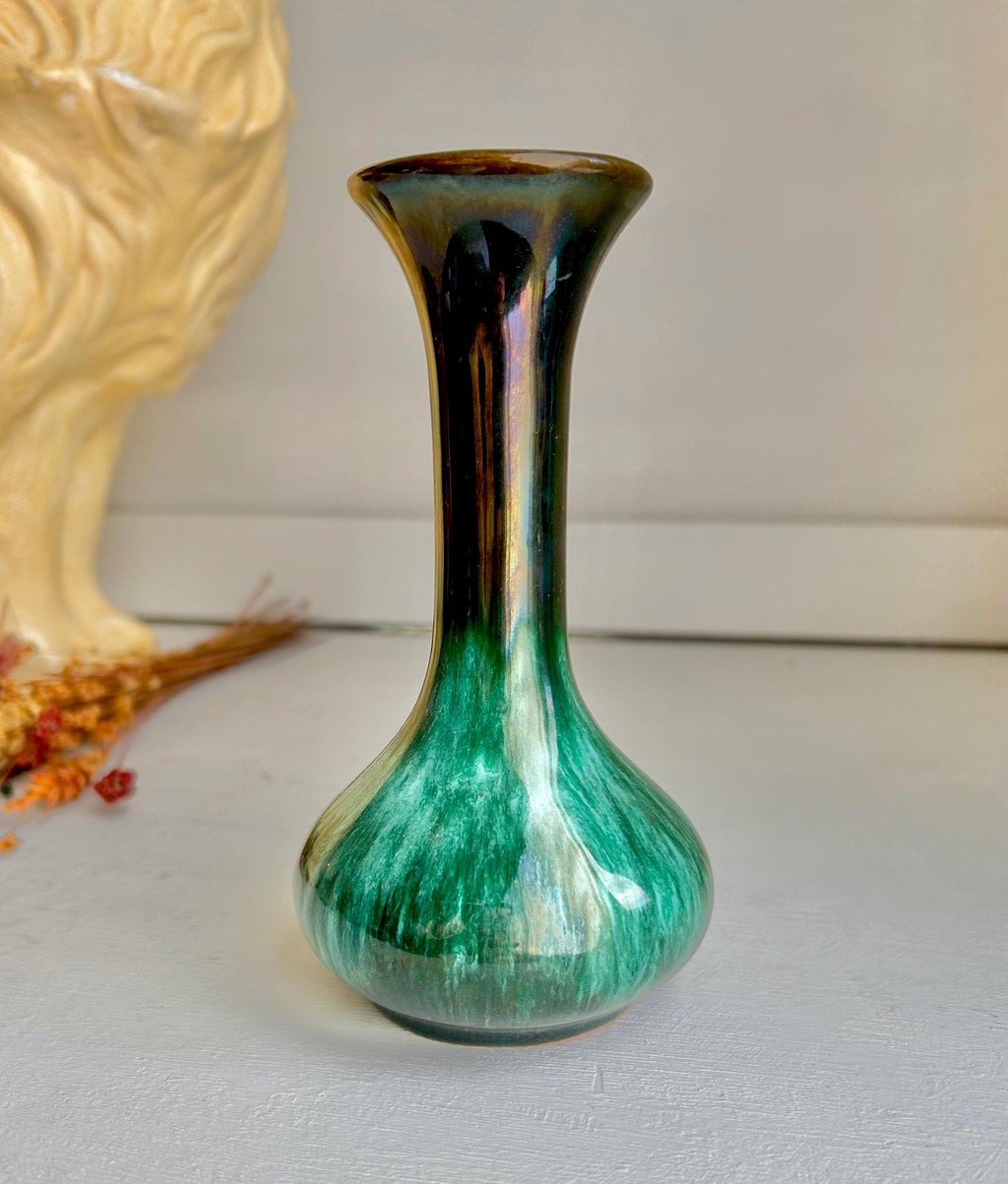 Vintage Blue Mountain Pottery Bud Vase – Teal Drip Glaze, Canadian Ceramic