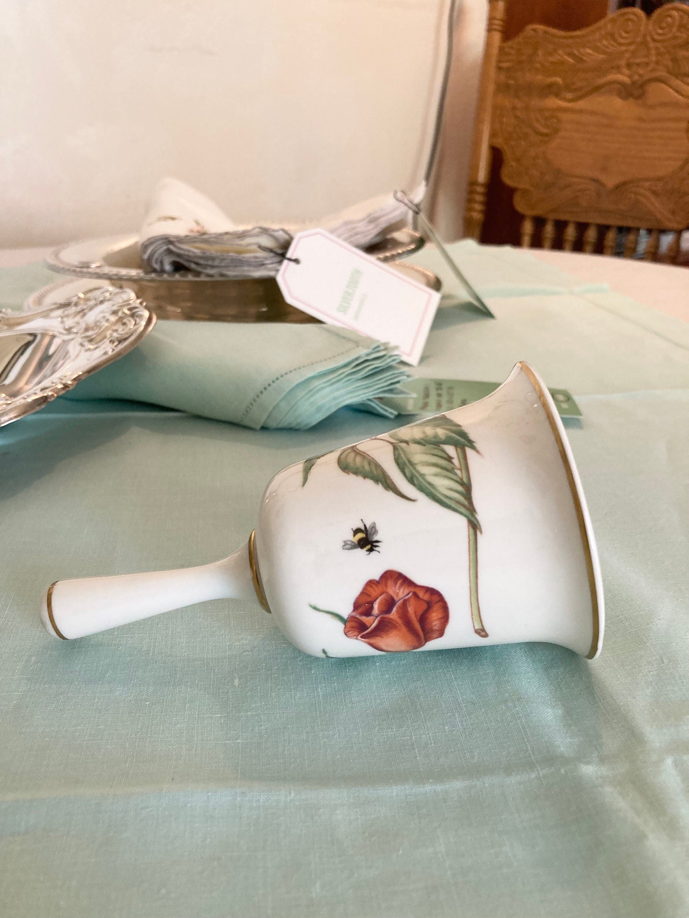 Vintage Fine Porcelain Bell - Mother's Day Roses + Bumblebees - 1980