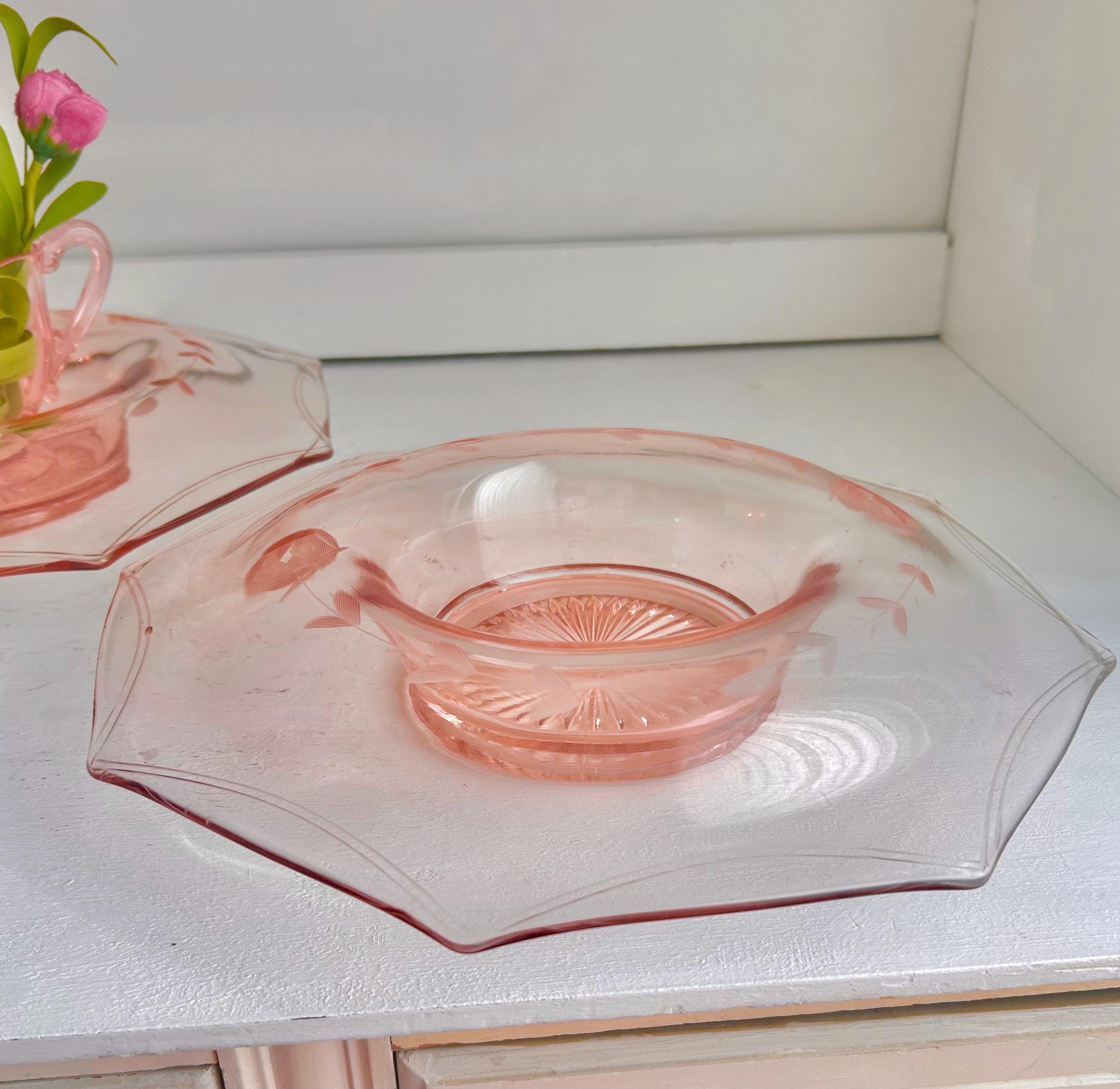Vintage Pink Depression Glass Bowls – Etched Floral Rolled Rim, CHOICE
