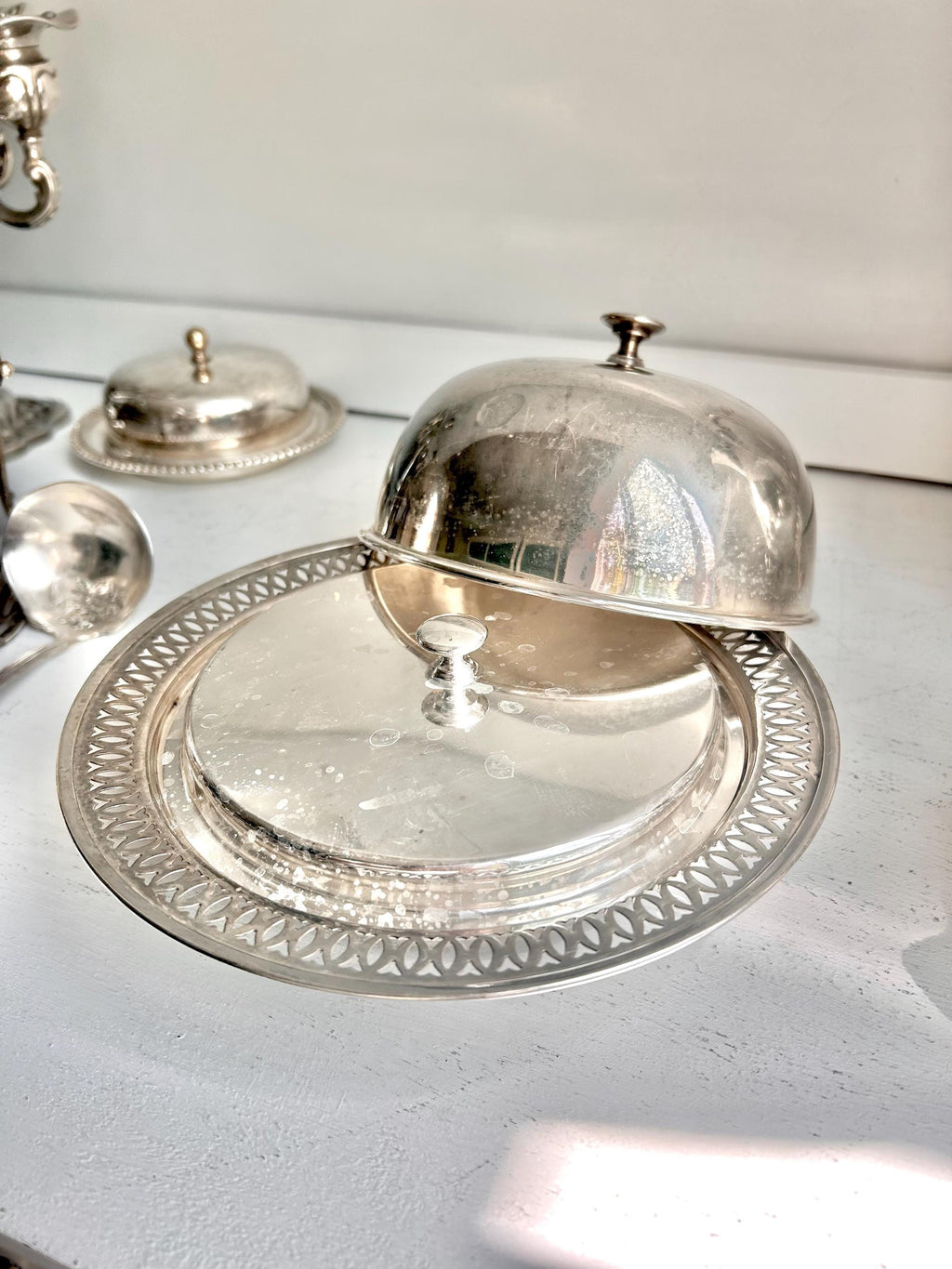 Vintage WMA Rogers Silver Plated Covered Dish: 3-Piece Condiment Server