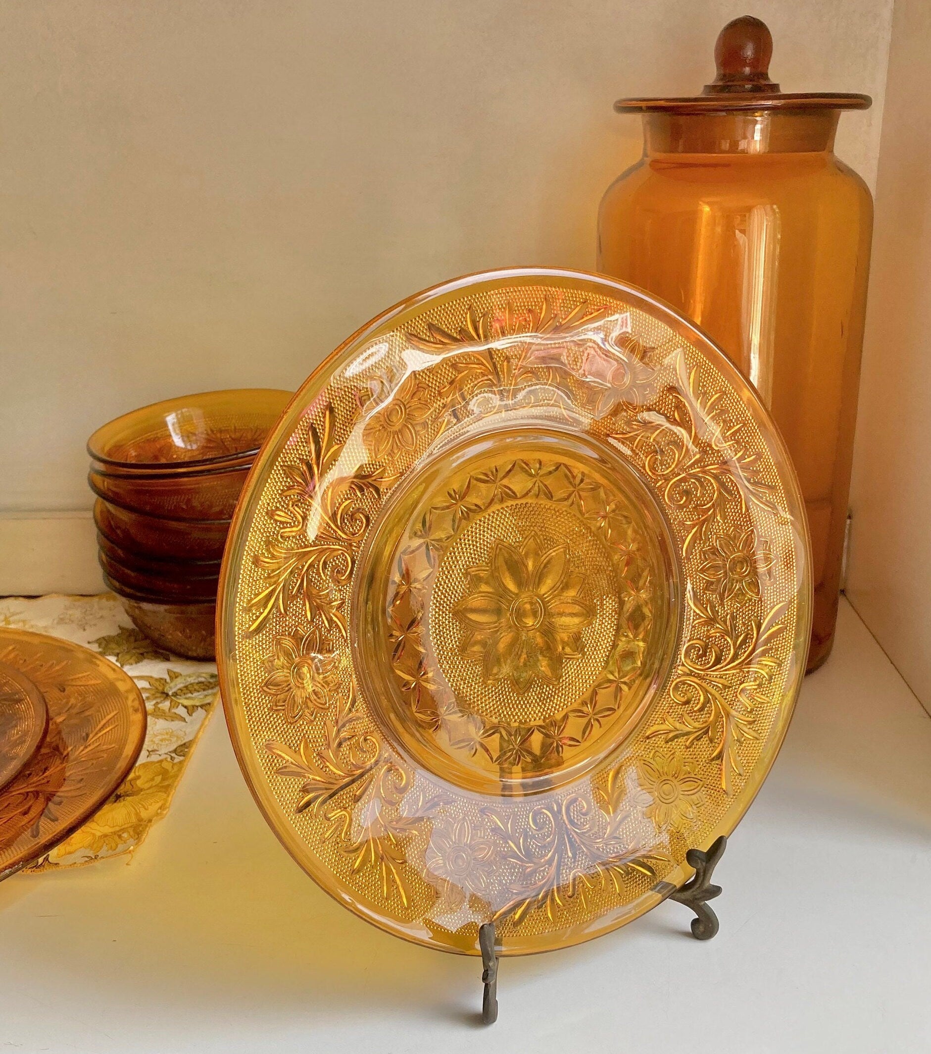 Vintage Anchor Hocking Amber Glass Dishes- Sandwich - Desert Gold Glassware