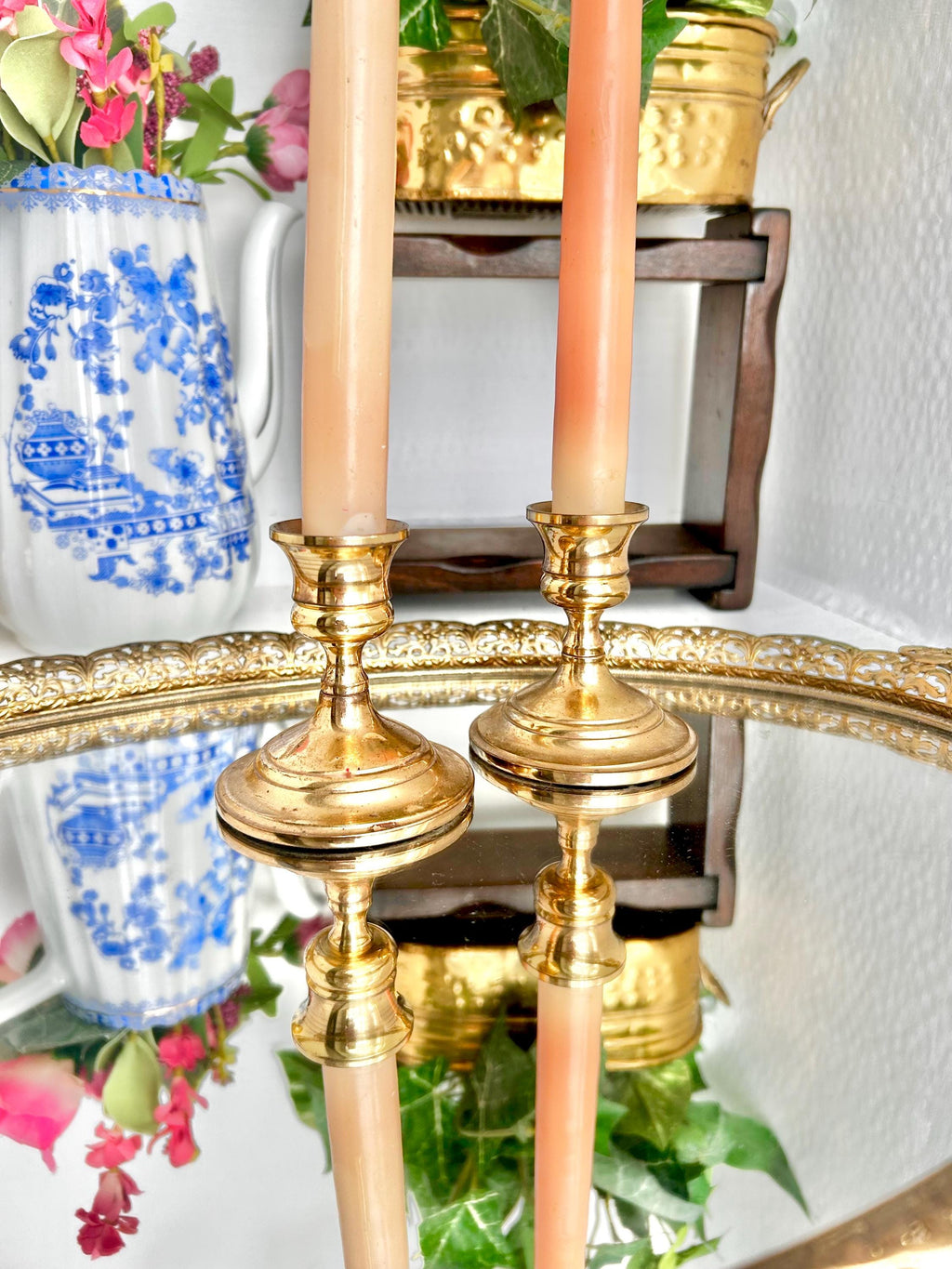 Vintage solid Brass Candlestick Pair - Two Handsome Classical Brass Taper Candle Holders