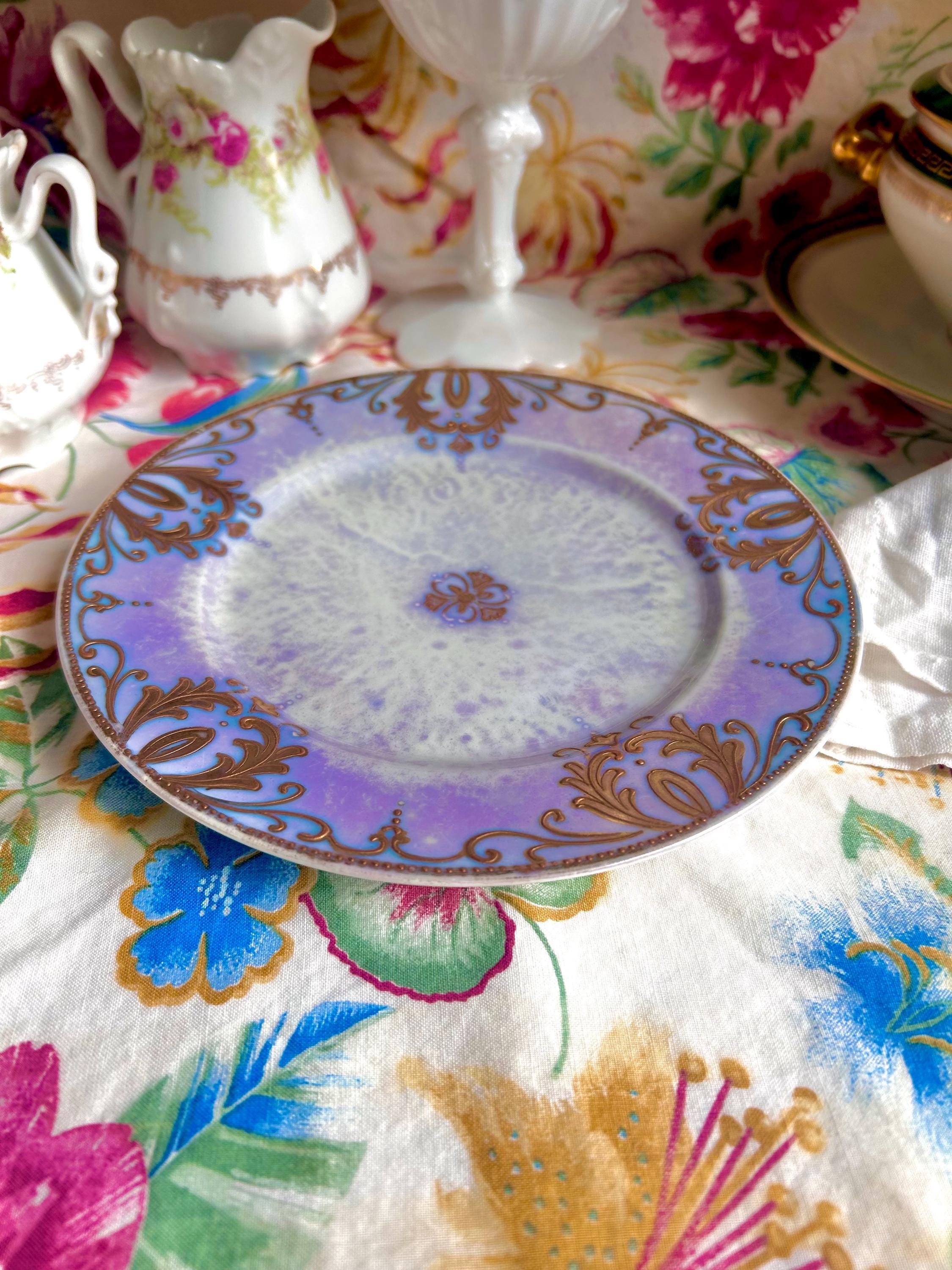 Vintage Purple Lusterware Plate: Gold Filigree Trim, RS Japan