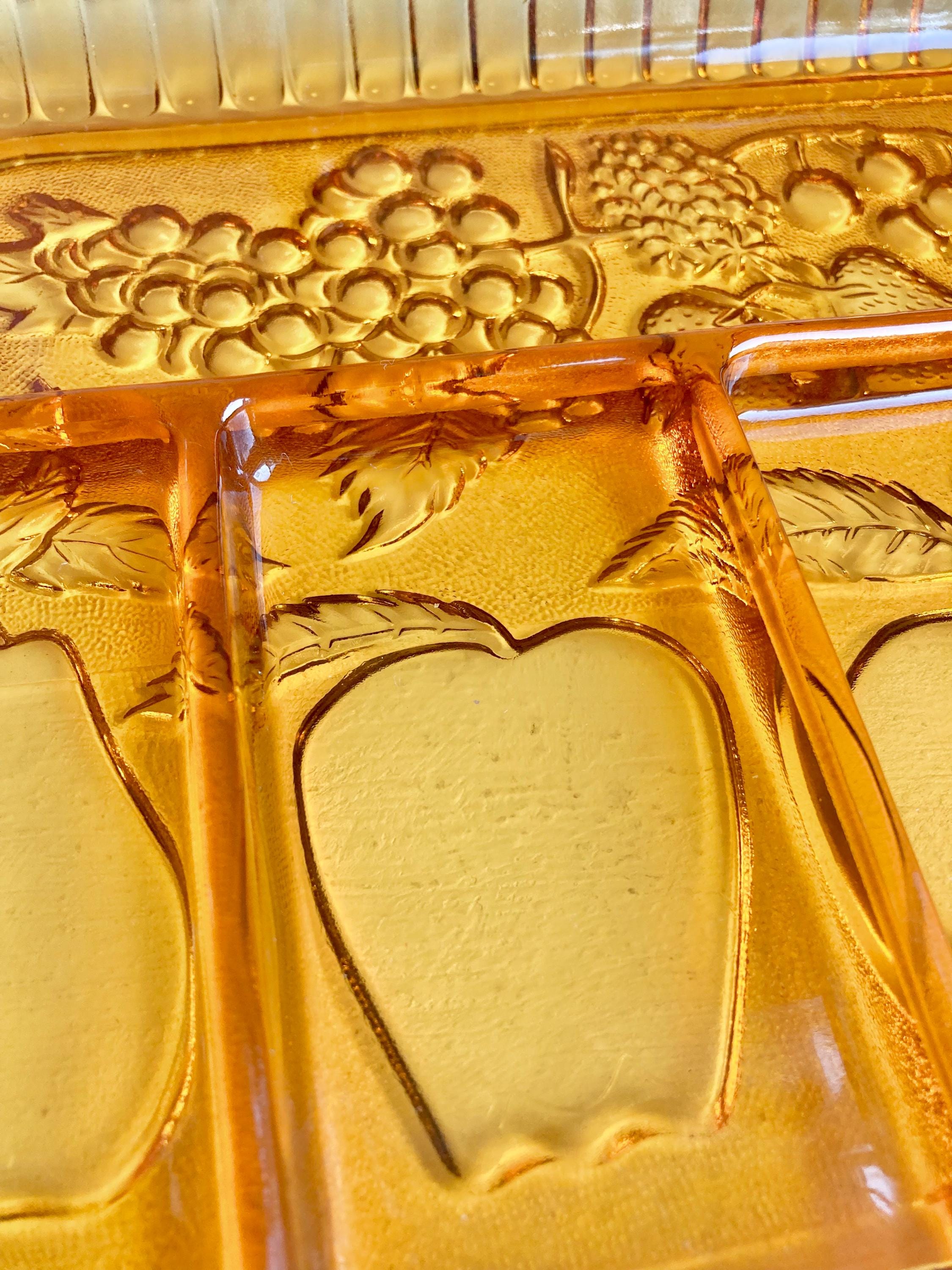 Vintage Amber Glass Tray: Indiana Glass Harvest Divided Platter