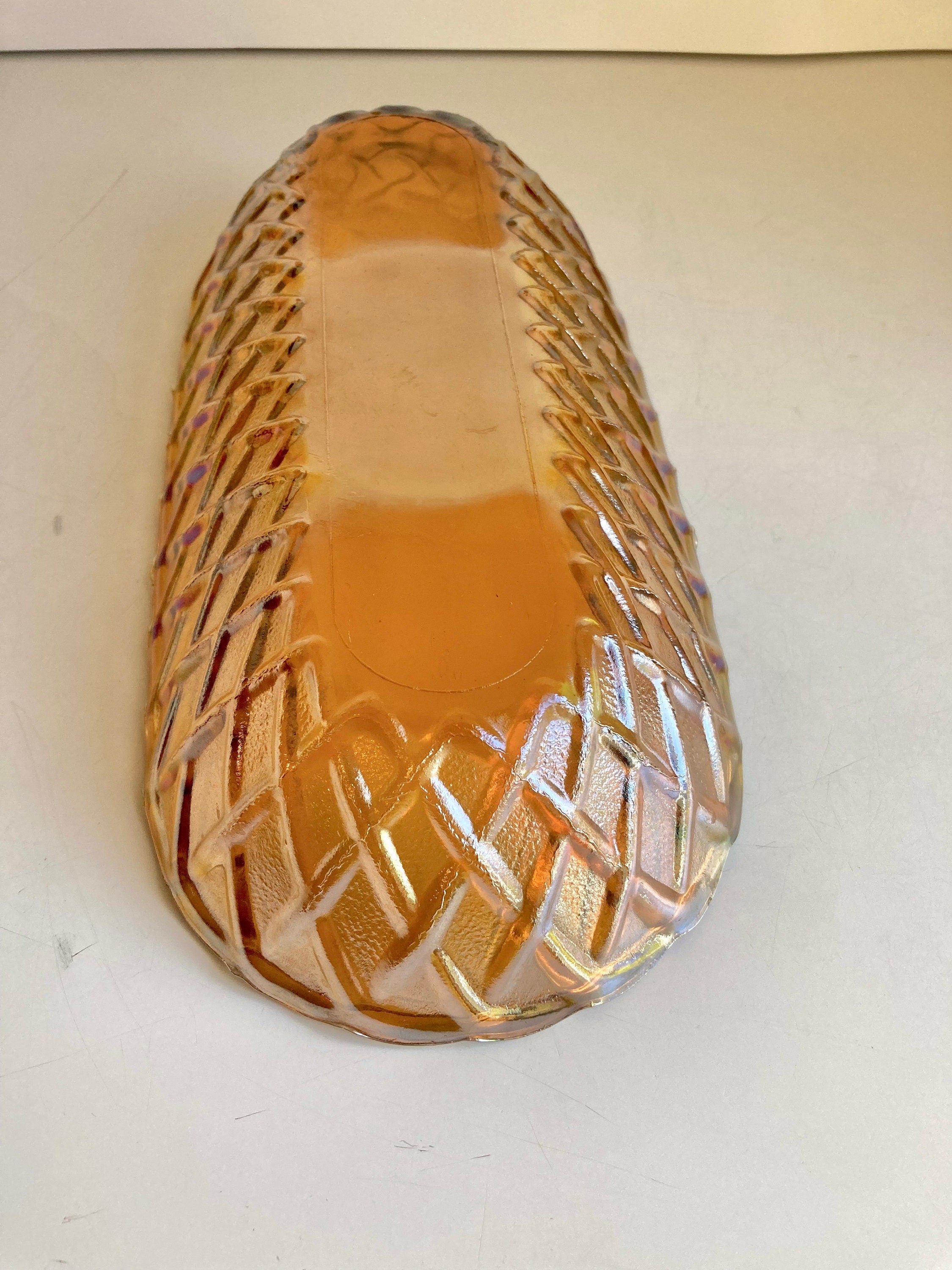 Vintage Amber Carnival Glass Bread Bowl: Indiana Glass Lattice Basketweave