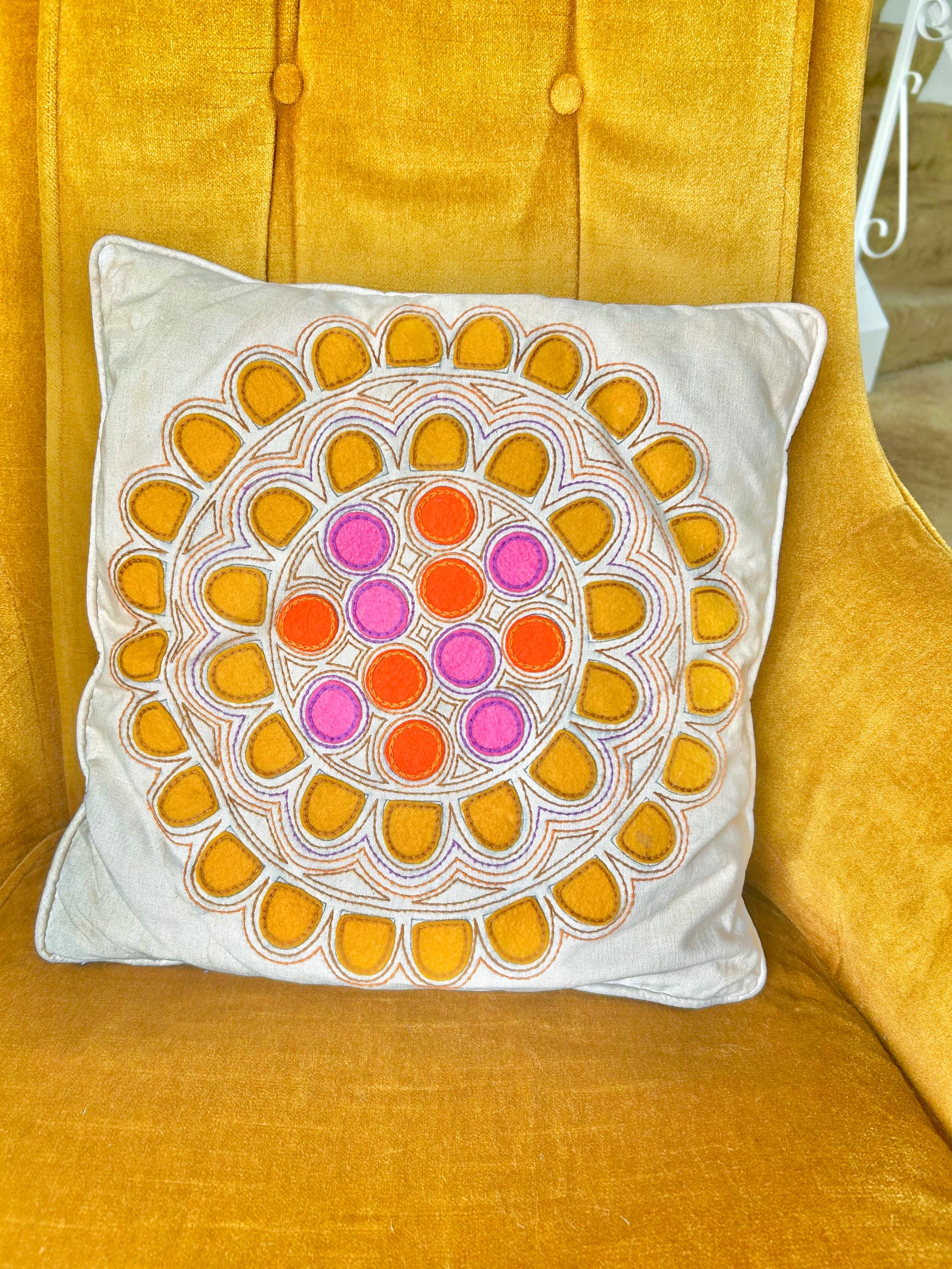 1960s Flower Power Pillowcase: Hand-Stitched Vintage Throw Pillow Cover