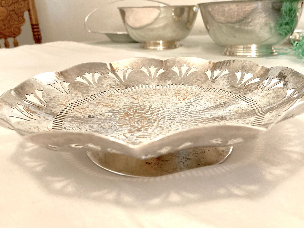 Vintage Hammered Silverplate - 7” Candy Dish, Bernard Rice’s Sons Inc.