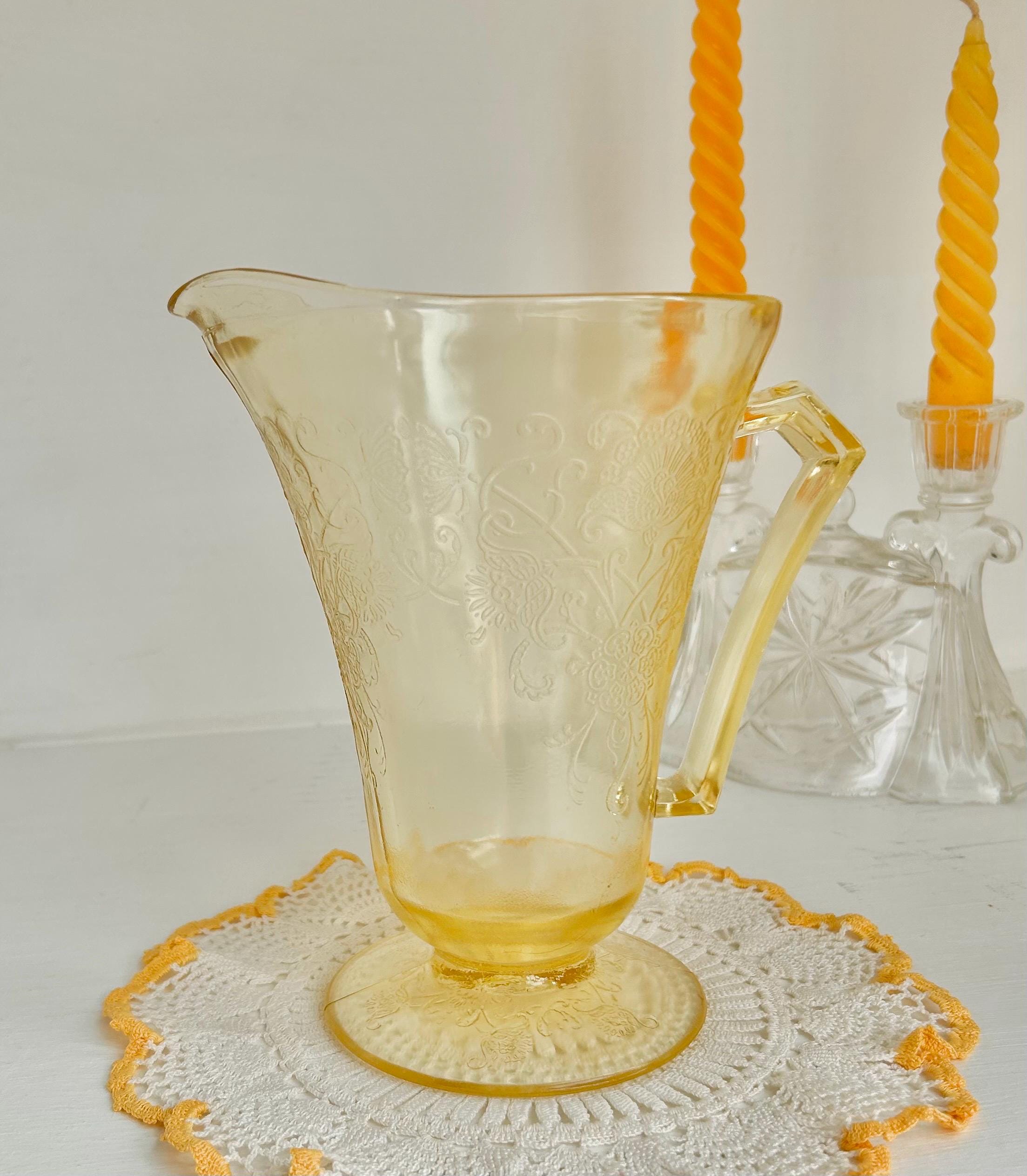 Vintage Hazel Atlas Yellow Depression Glass Pitcher – Florentine Poppy Pattern
