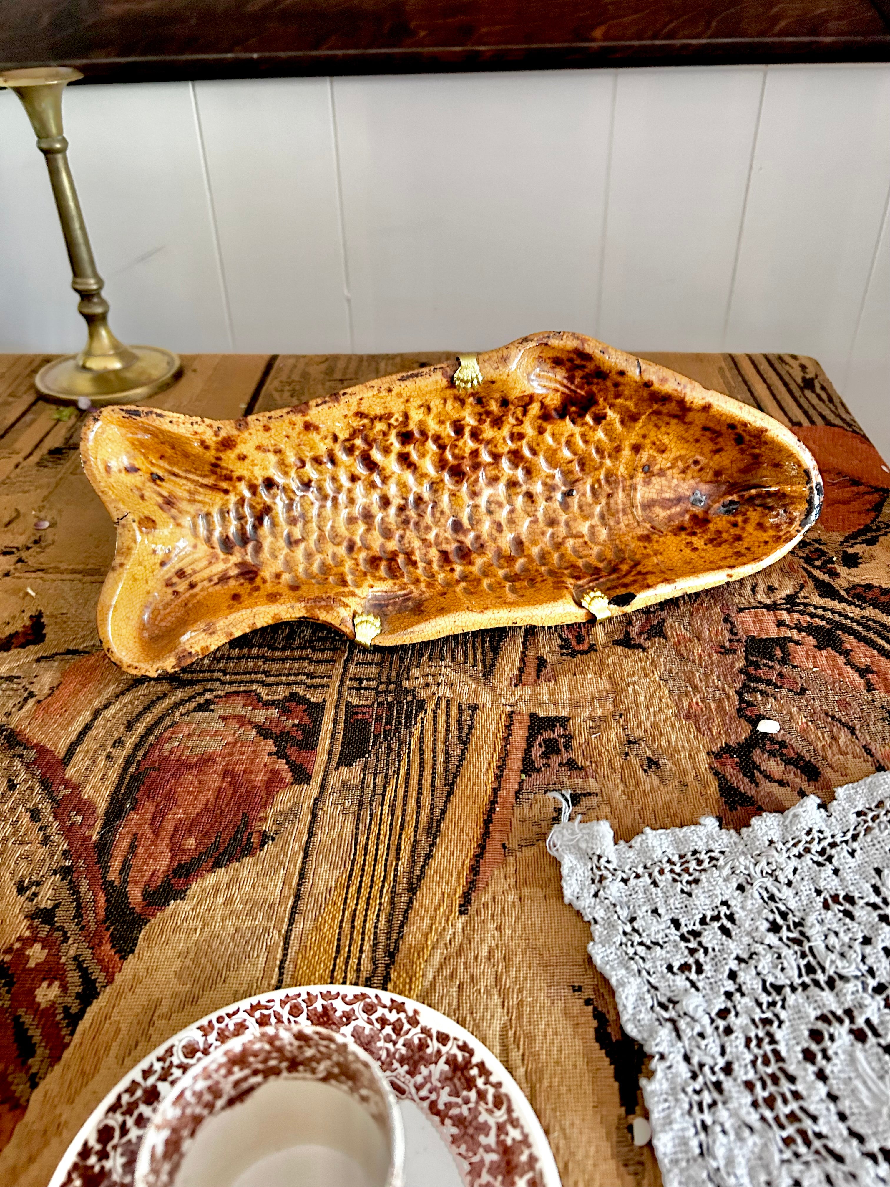 Antique Ceramic Footed Fish Mold