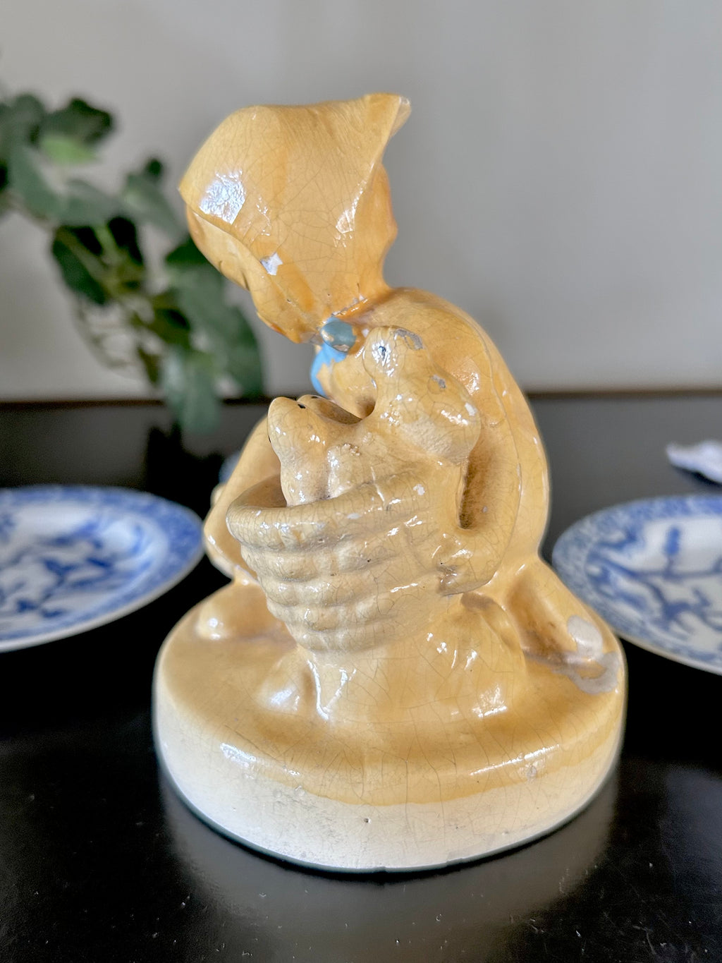 Vintage Chalkware Statuette Girl and Chicks