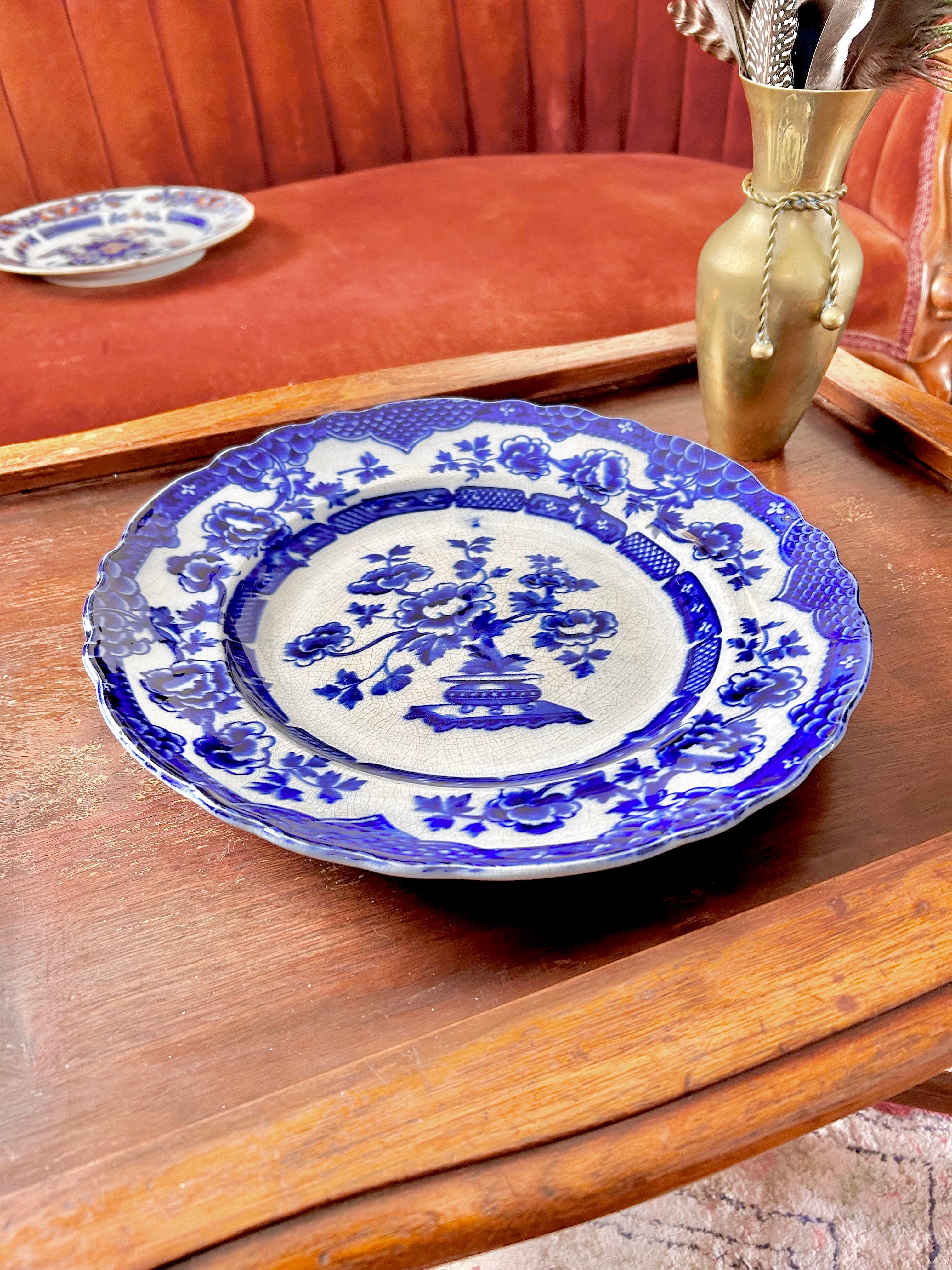 Antique Flow Blue Pekin Platter Staffordshire England