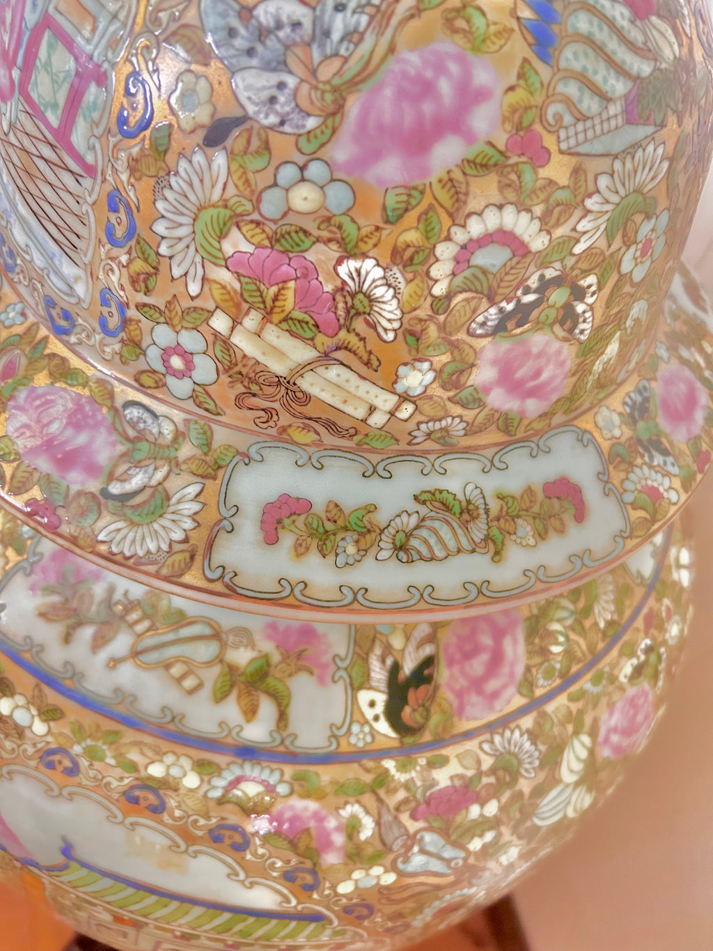 Antique Huge Sized Famille Rose (Medallion) Floor Ginger Jar Vase - flawless