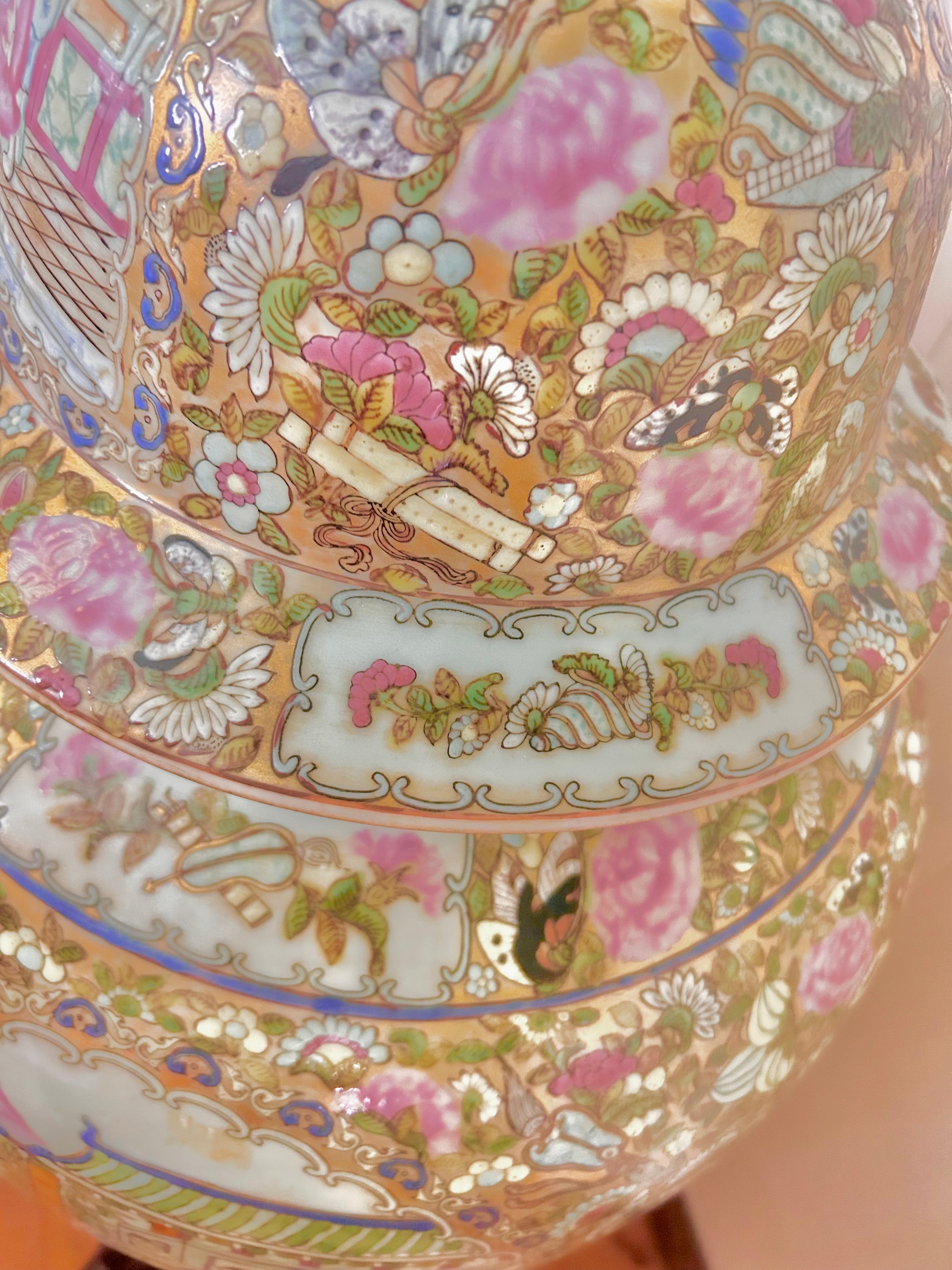 Antique Huge Sized Famille Rose (Medallion) Floor Ginger Jar Vase - flawless