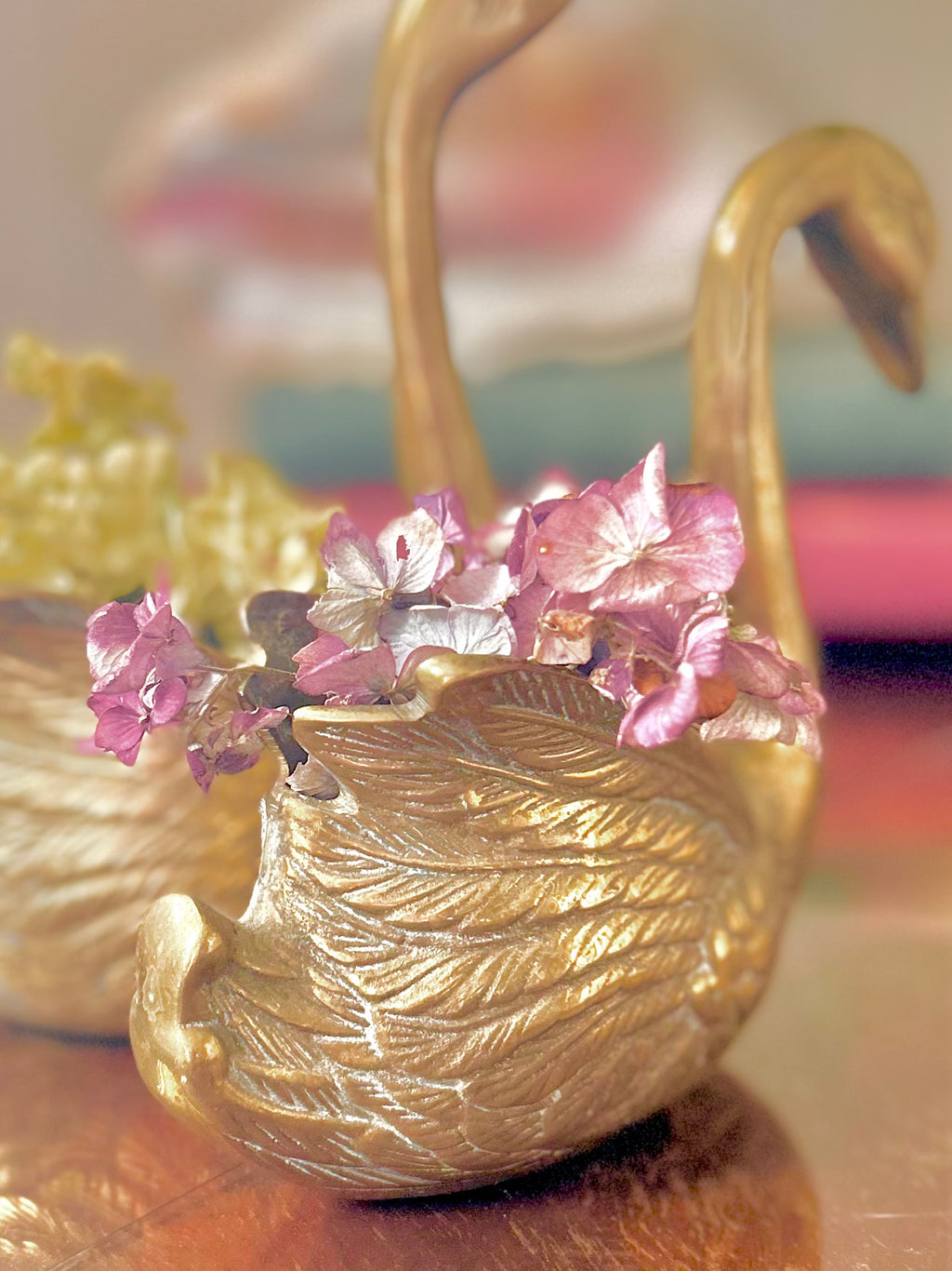 Pair of Vintage Brass Swan Planters