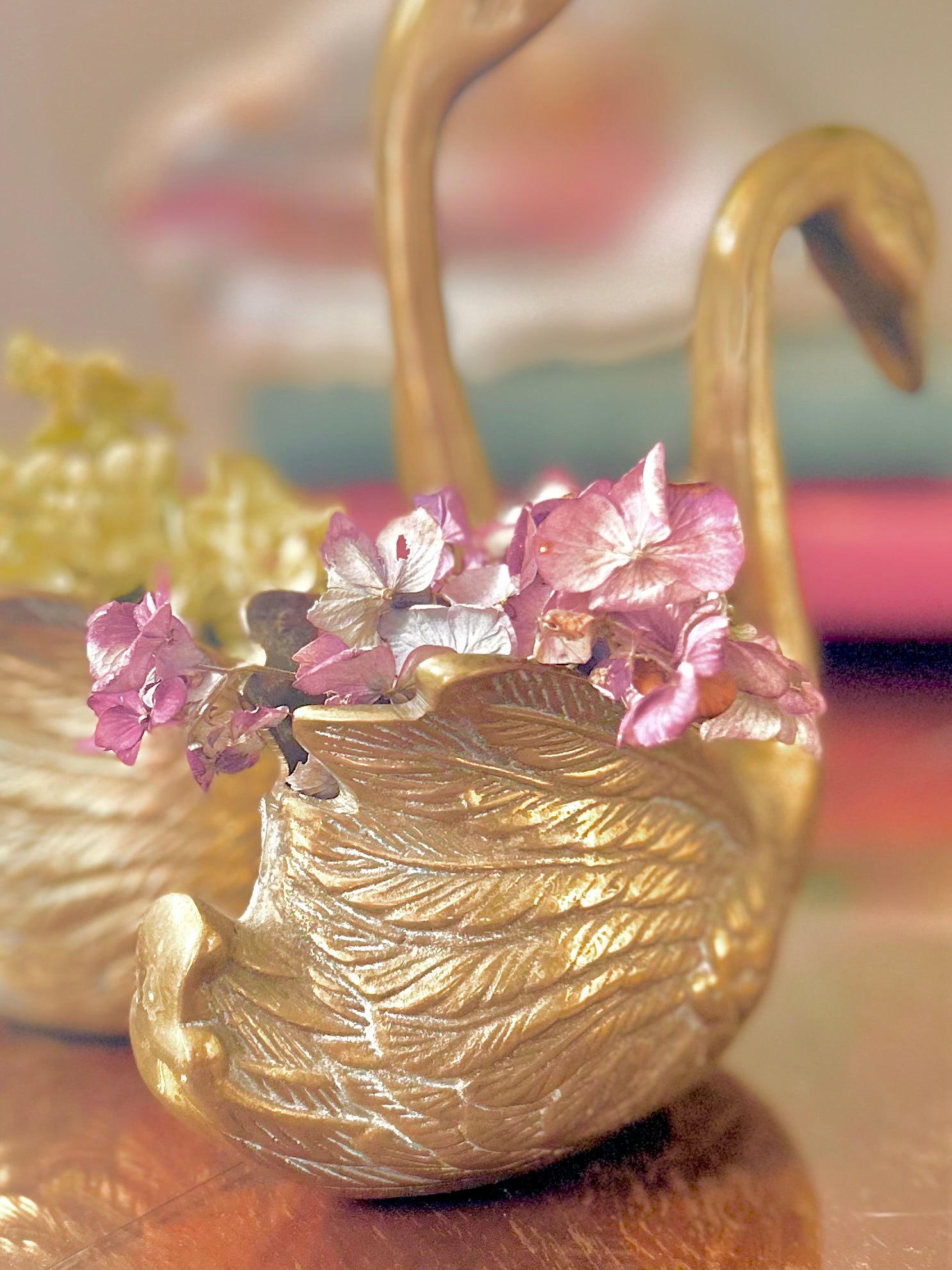 Pair of Vintage Brass Swan Planters